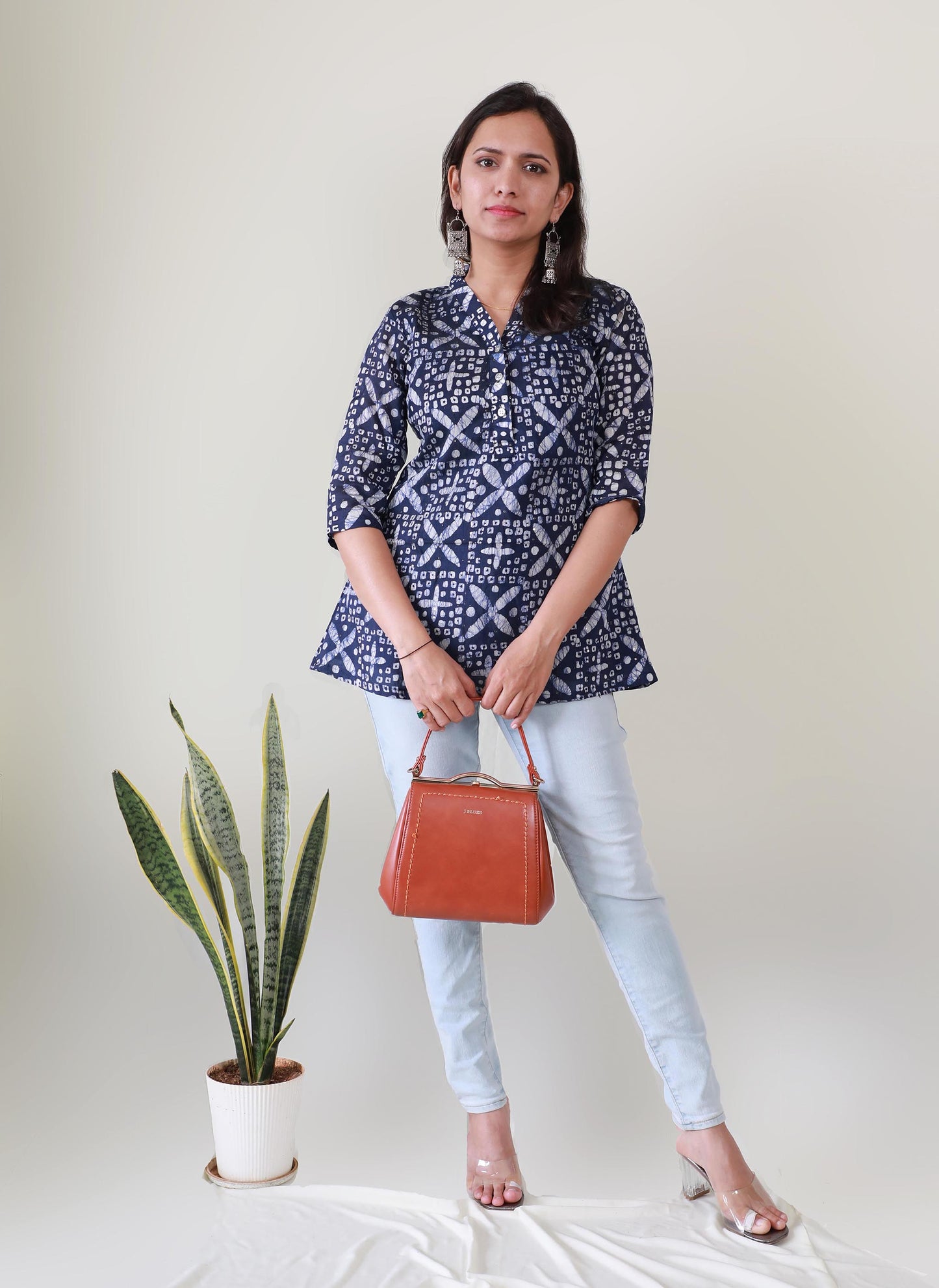 Blue A-Line Cotton Short Top