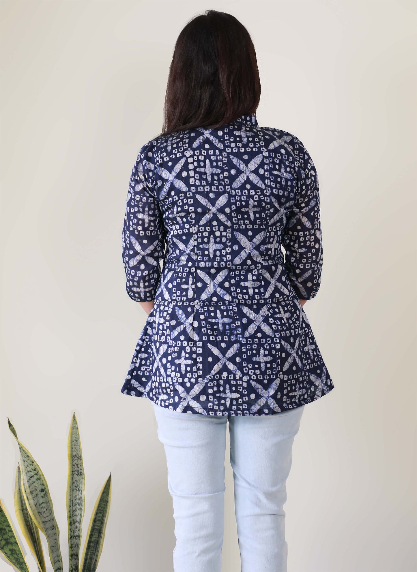 Blue A-Line Cotton Short Top