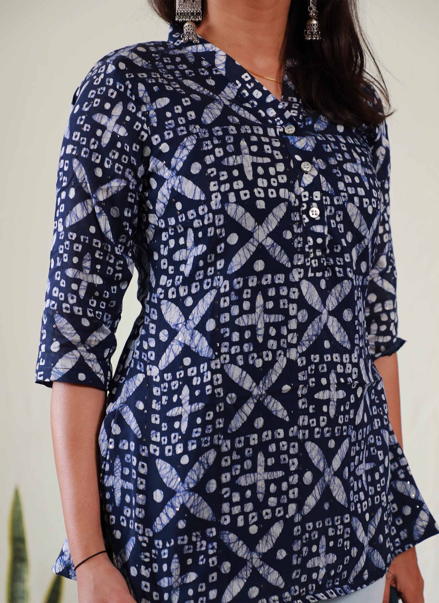 Blue A-Line Cotton Short Top