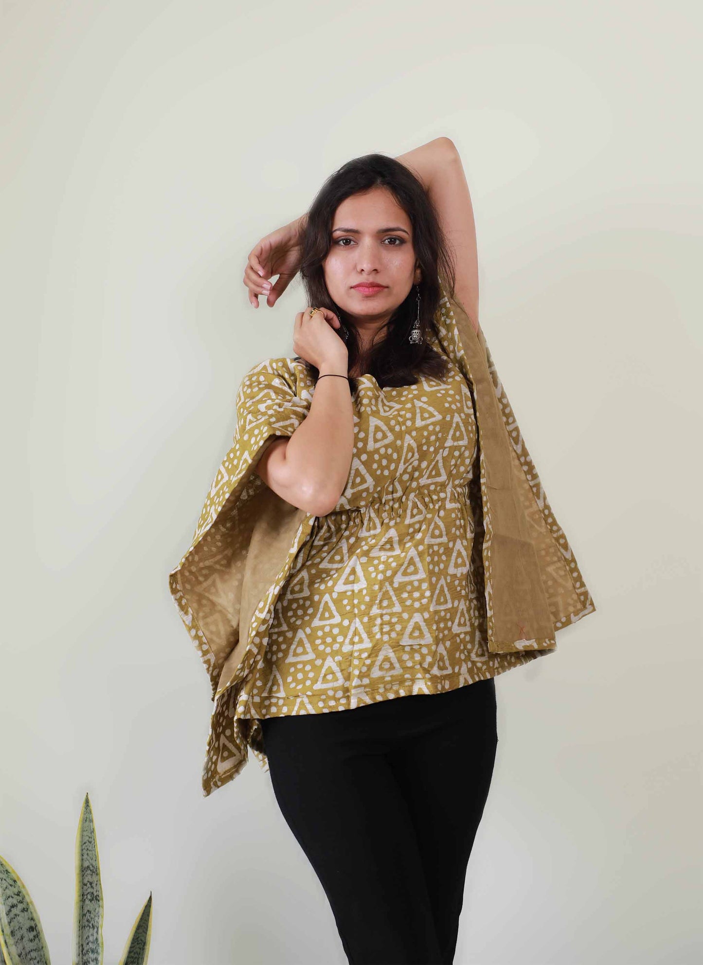 Mustard Cotton Short Kaftan Top