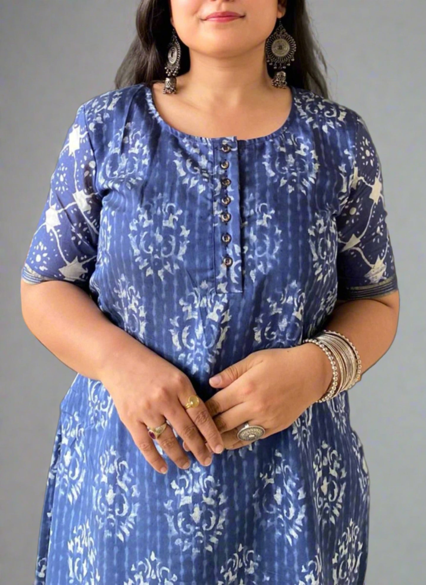Detailed shot of Blue Printed Mul Cotton Kurti