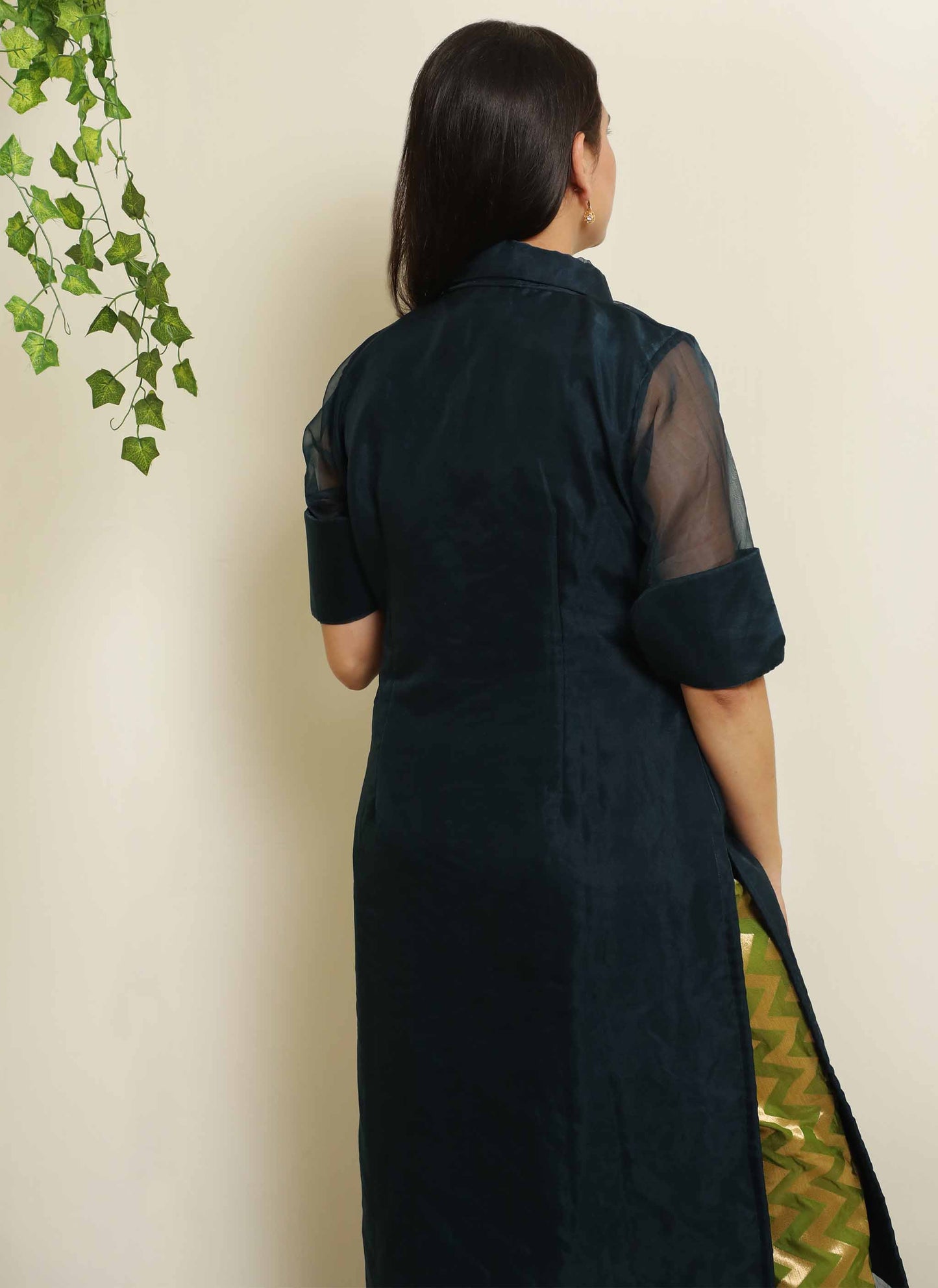 Blue Organza Plain Kurti