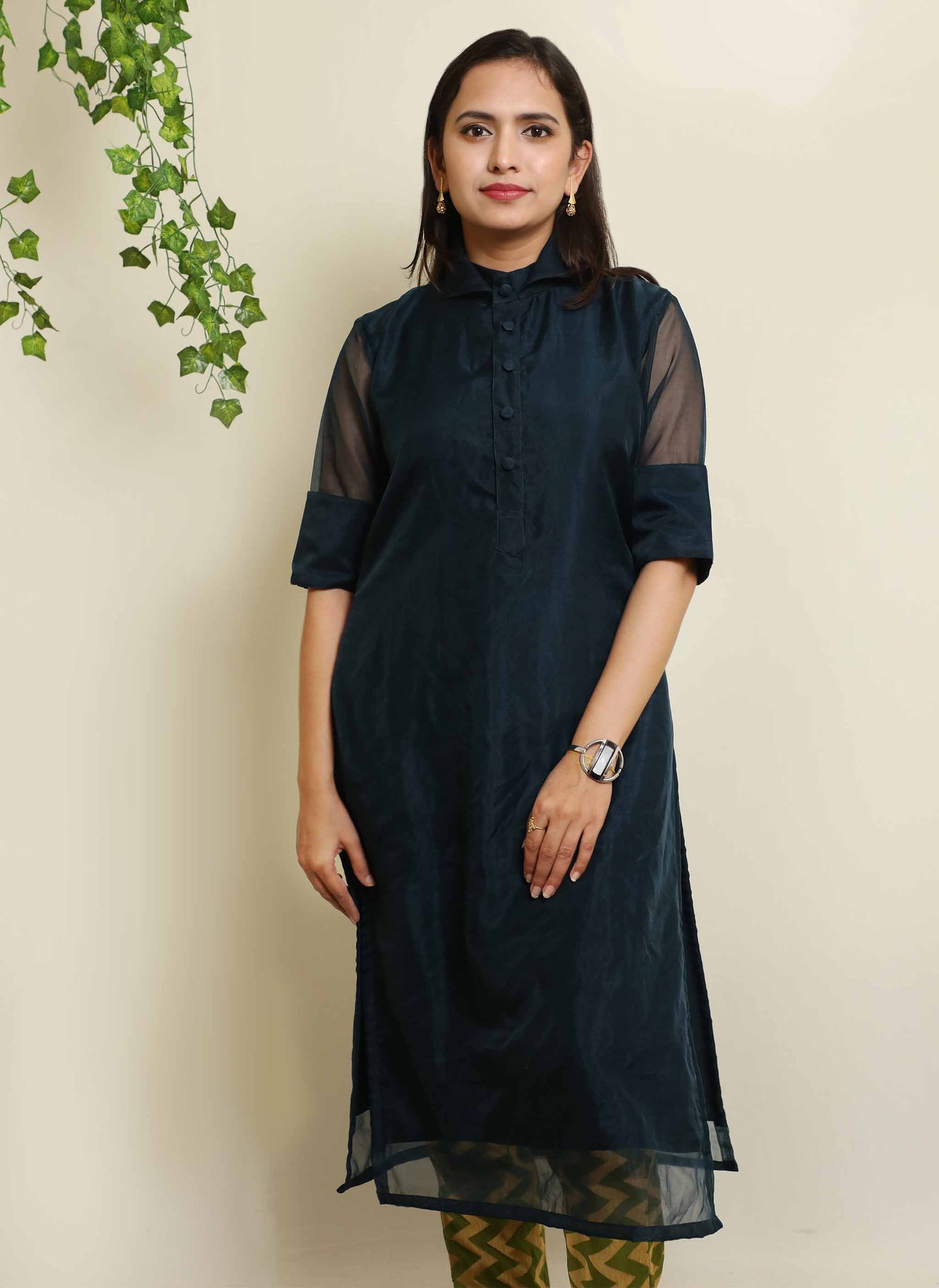 Blue Organza Plain Kurti