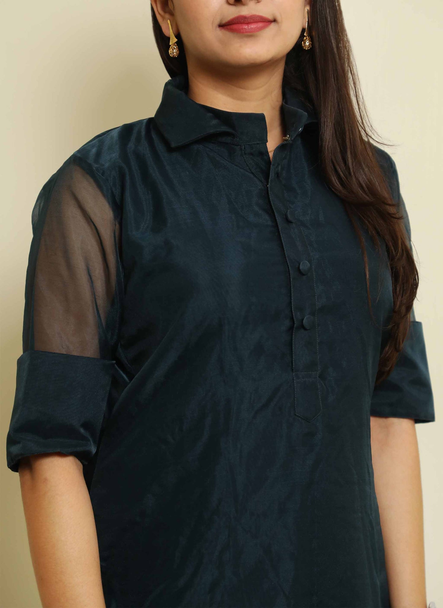 Blue Organza Plain Kurti