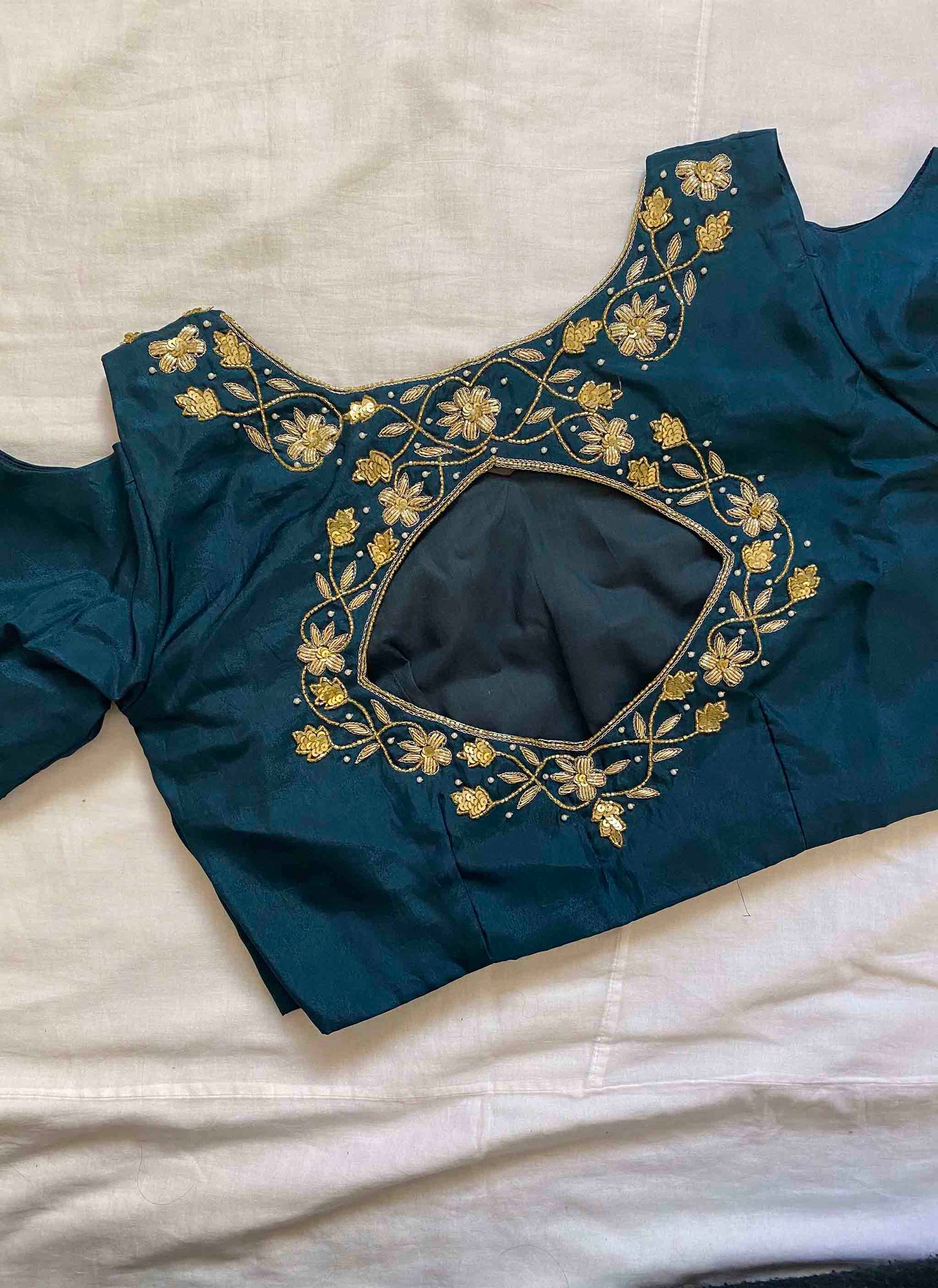 Blue Sweetheart Neck Zardosi Handwork Blouse