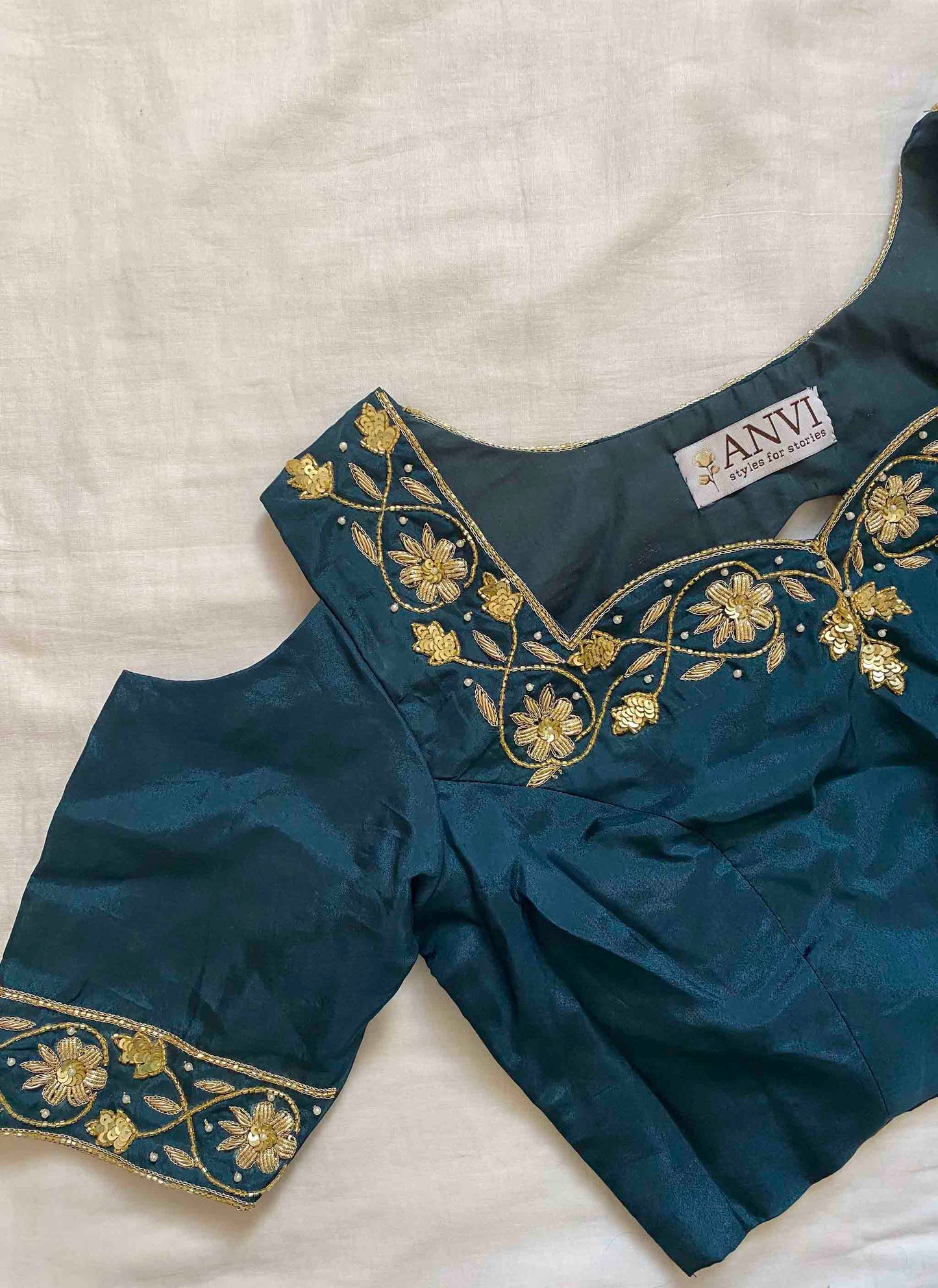 Blue Sweetheart Neck Zardosi Handwork Blouse