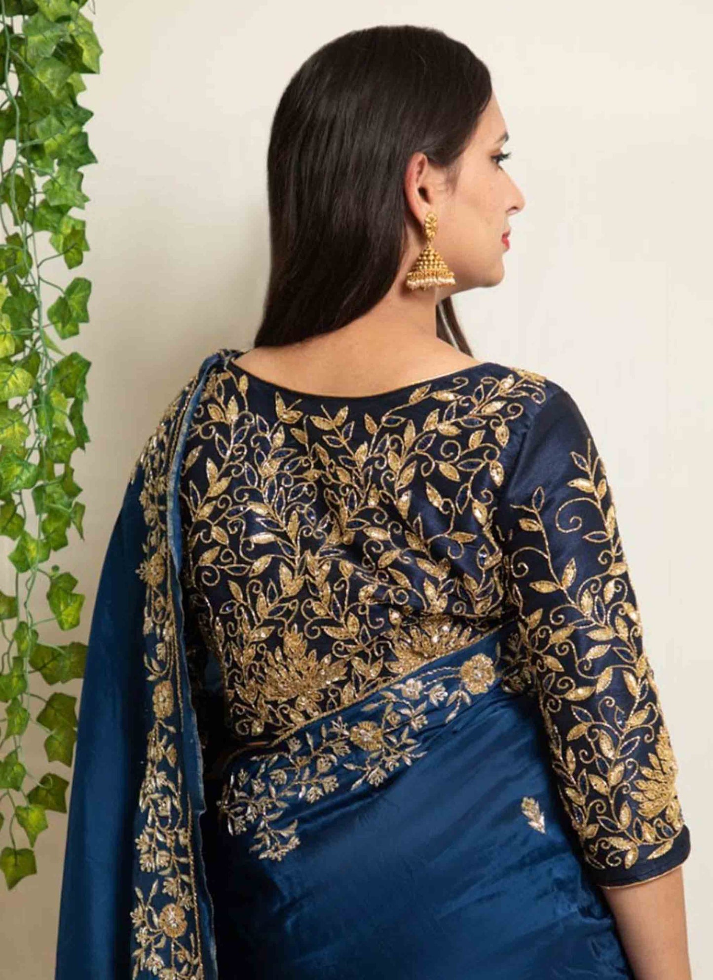 Blue Raw Silk Zardosi Handwork Blouse