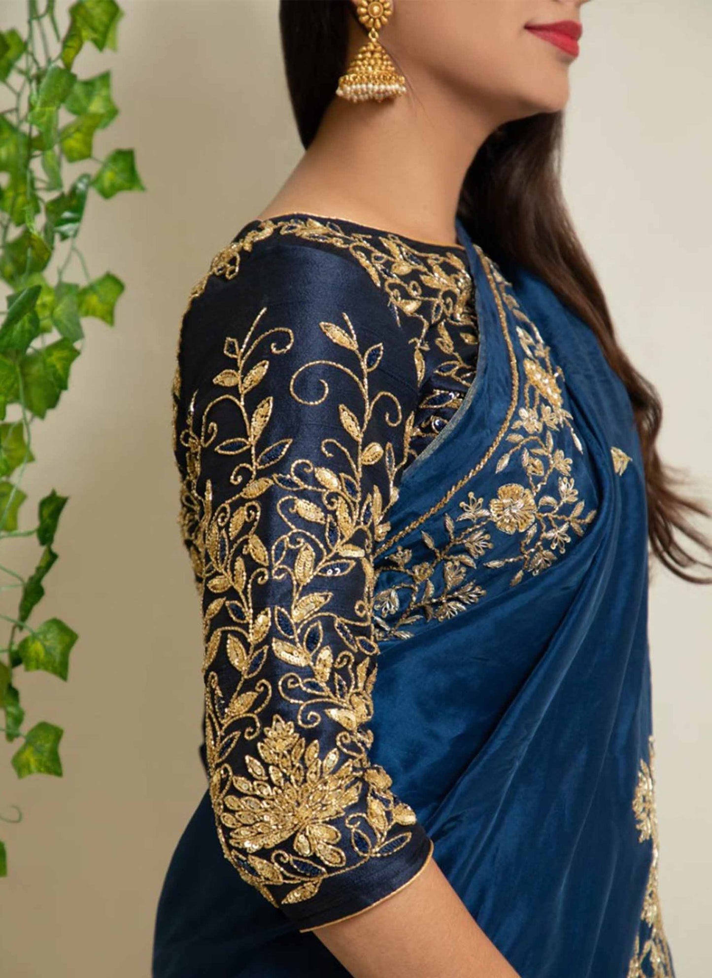 Blue Raw Silk Zardosi Handwork Blouse
