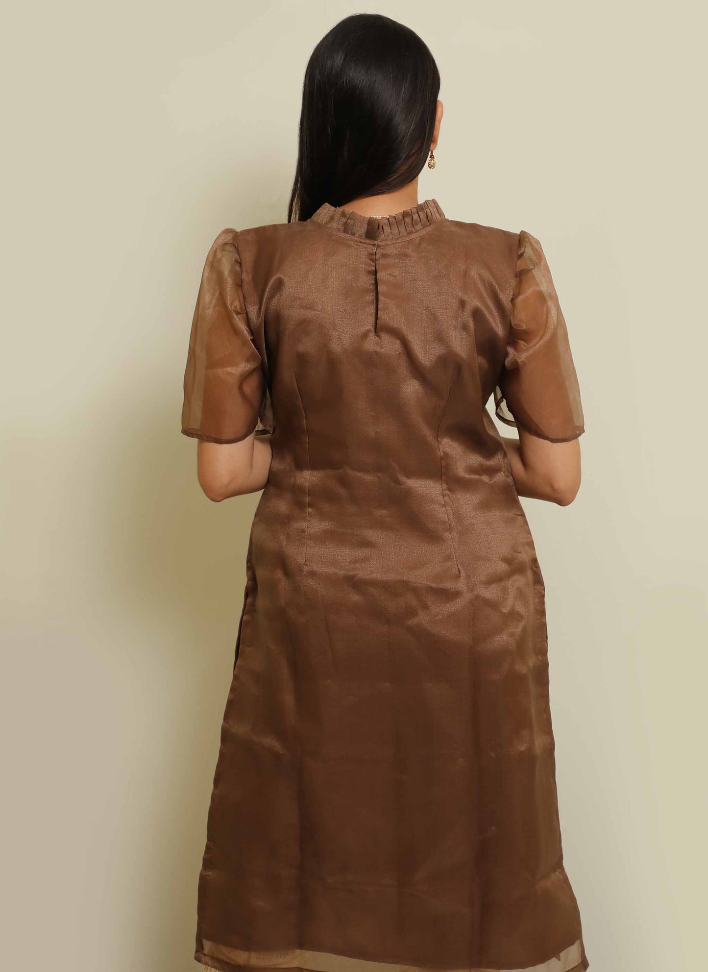 Coffee Organza Plain Kurti