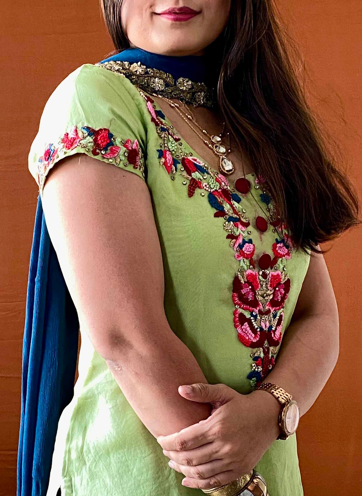 Ziva - Green Hand Embroidered Kurti Set with Handwork Dupatta