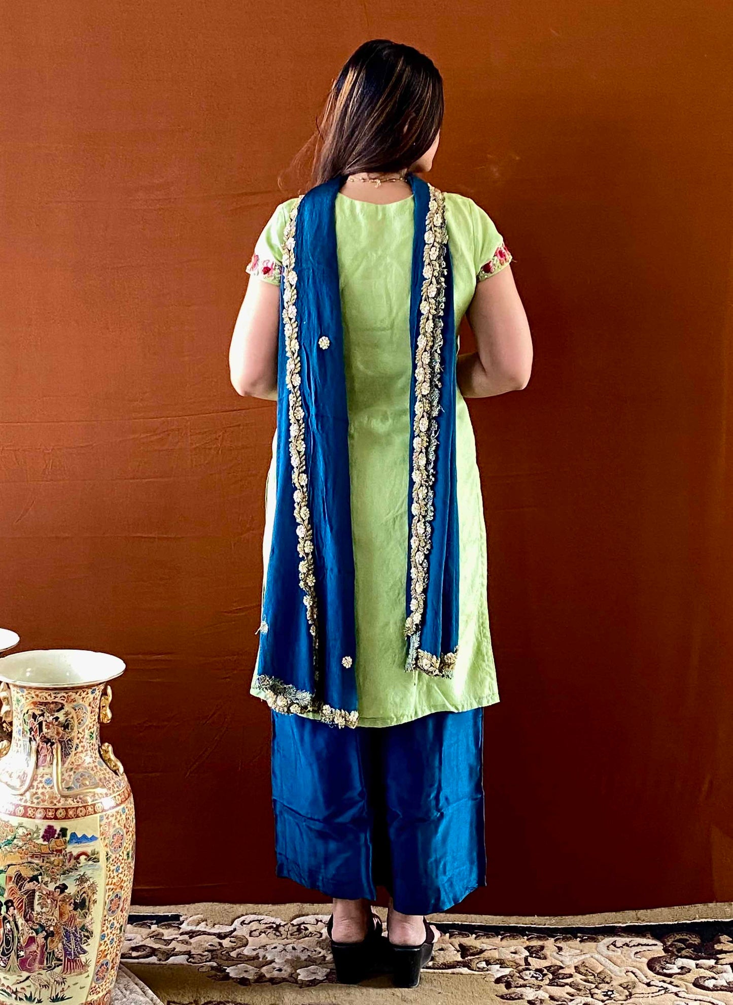 Ziva - Green Hand Embroidered Kurti Set with Handwork Dupatta