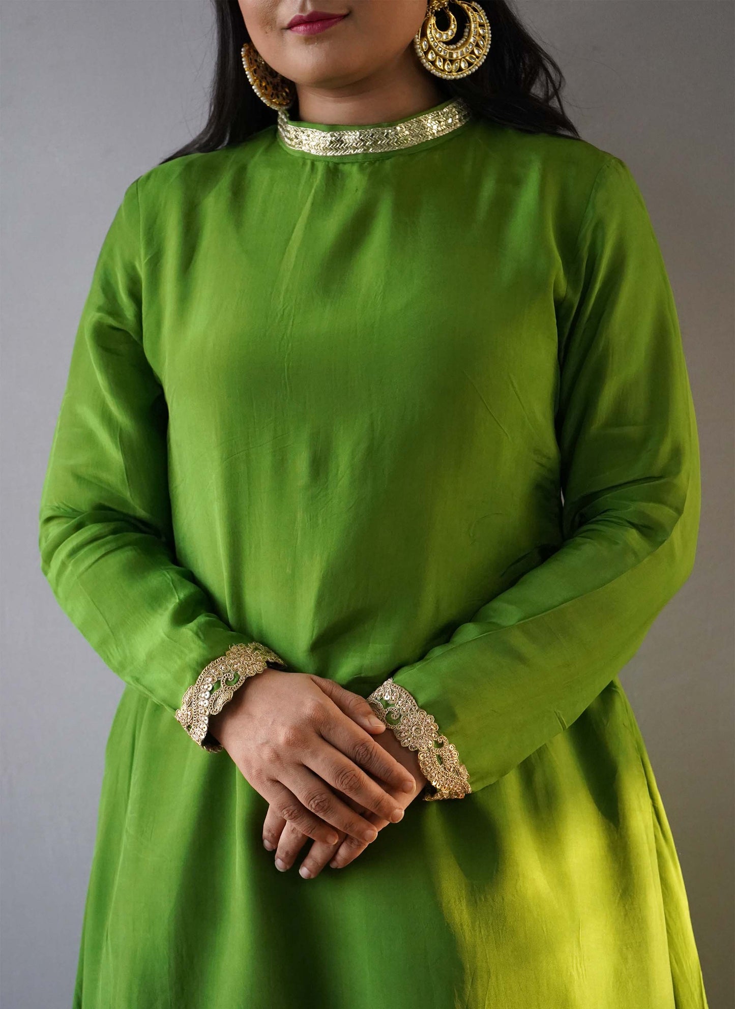 Green High Low Kurti Front Neck Design
