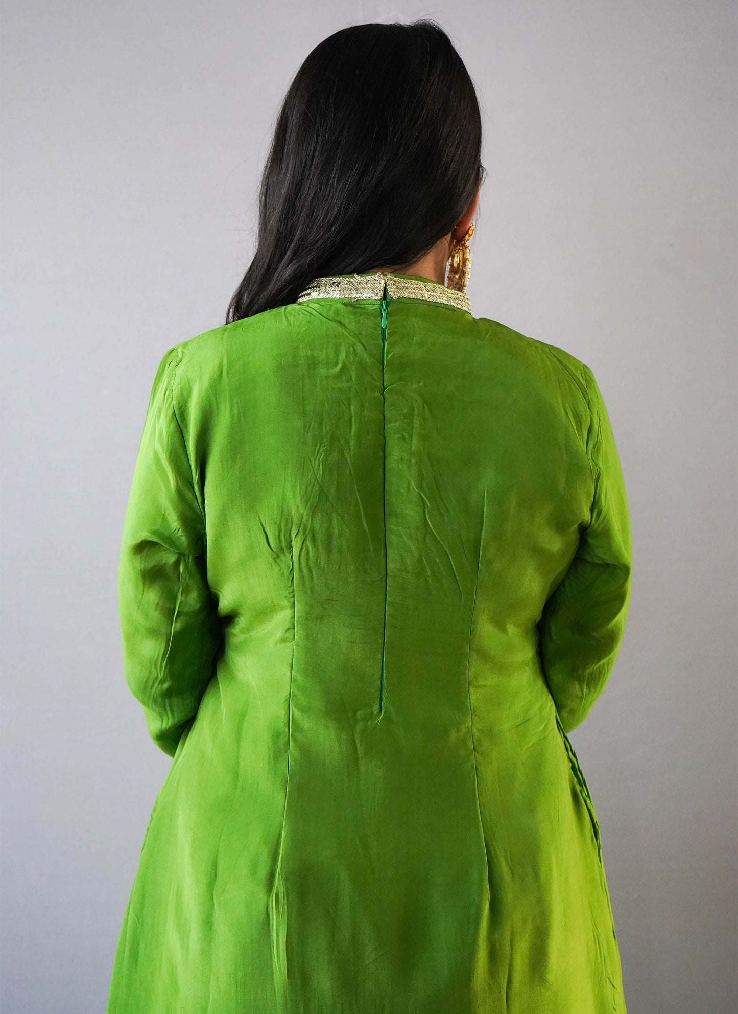 Green High Low Kurti Back Neck Design