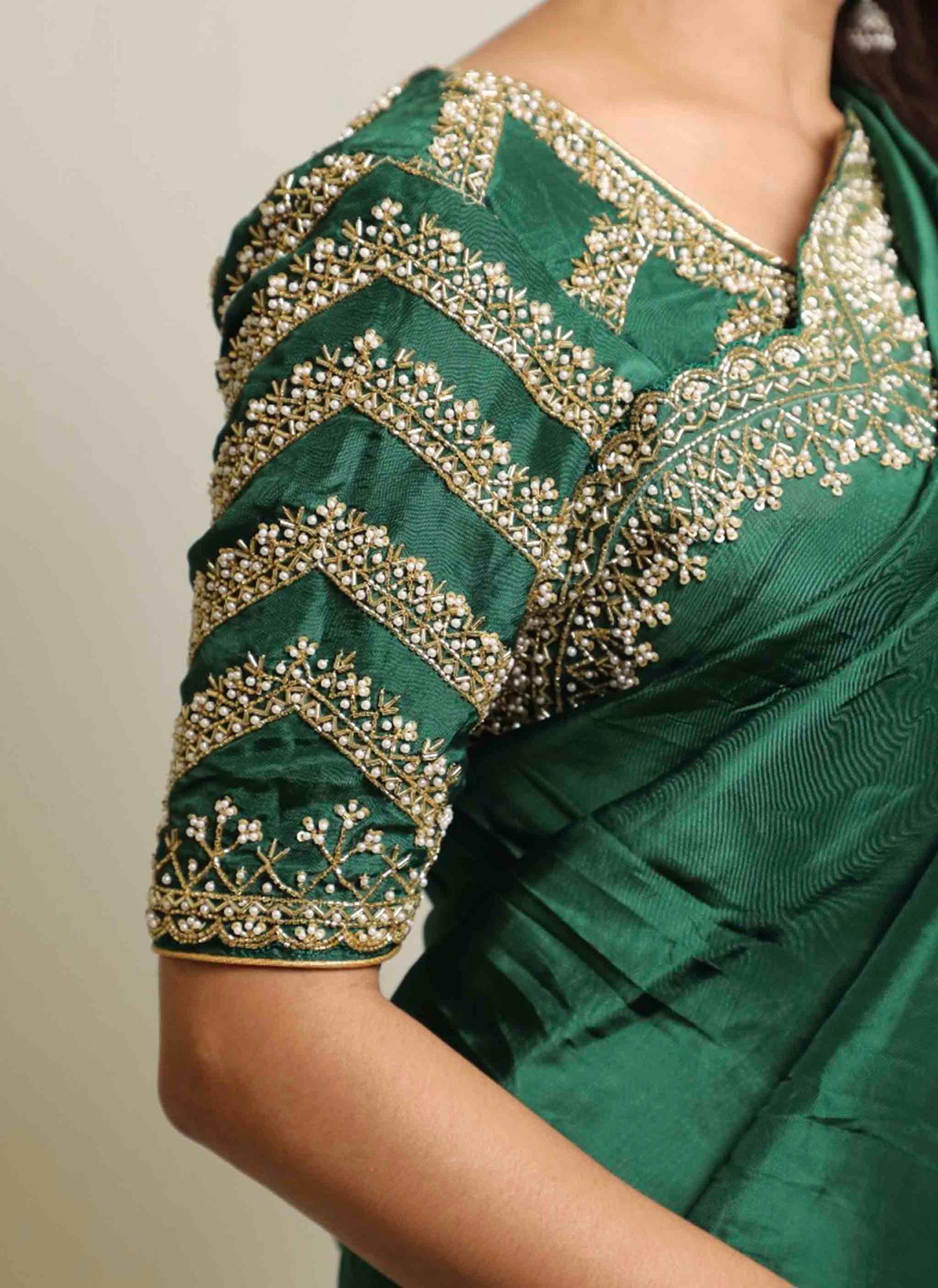 Green Pearl Handwork Blouse