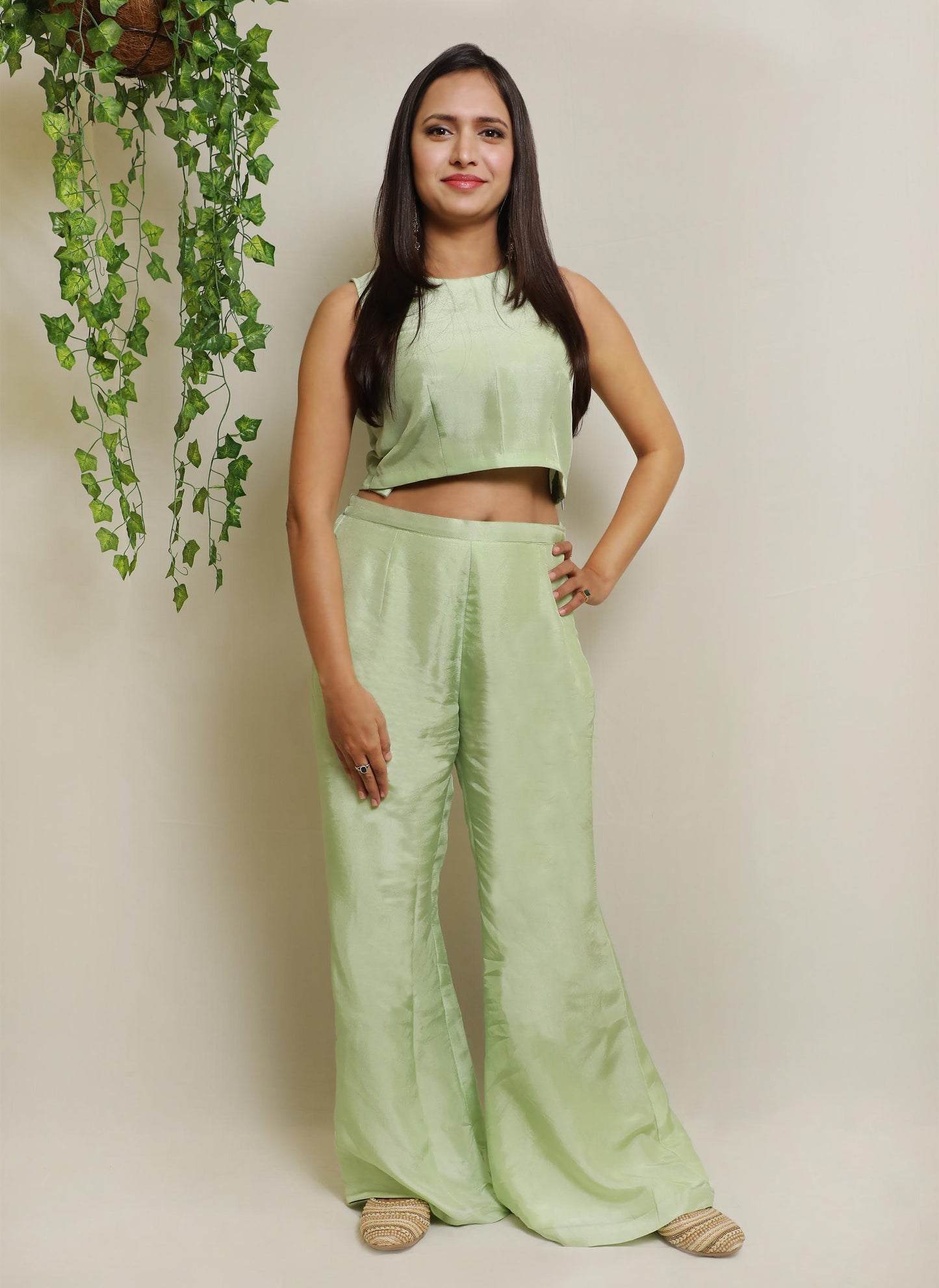 Green Crop Top and Palazzo Set