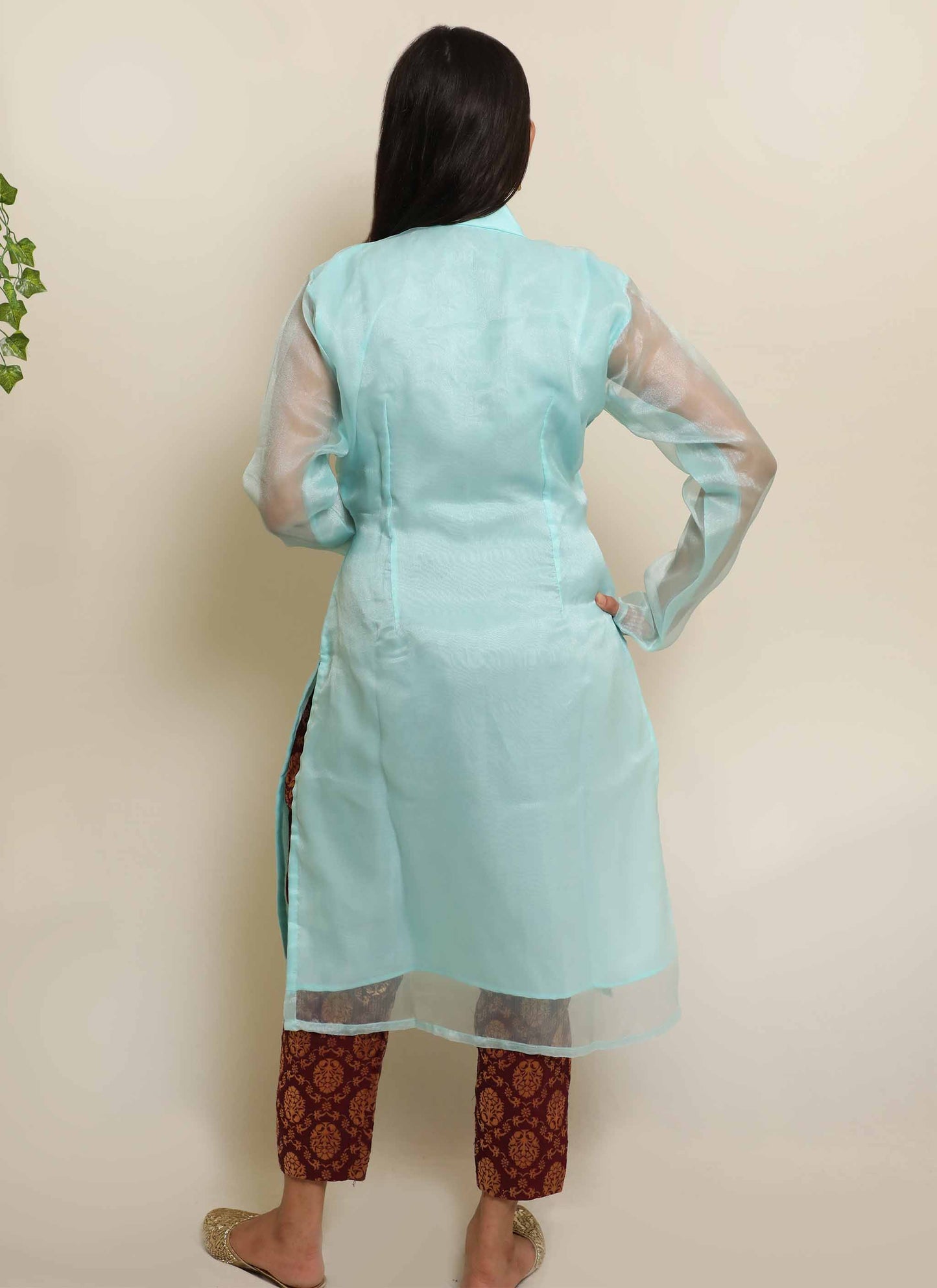 Light Blue Organza Plain Kurti