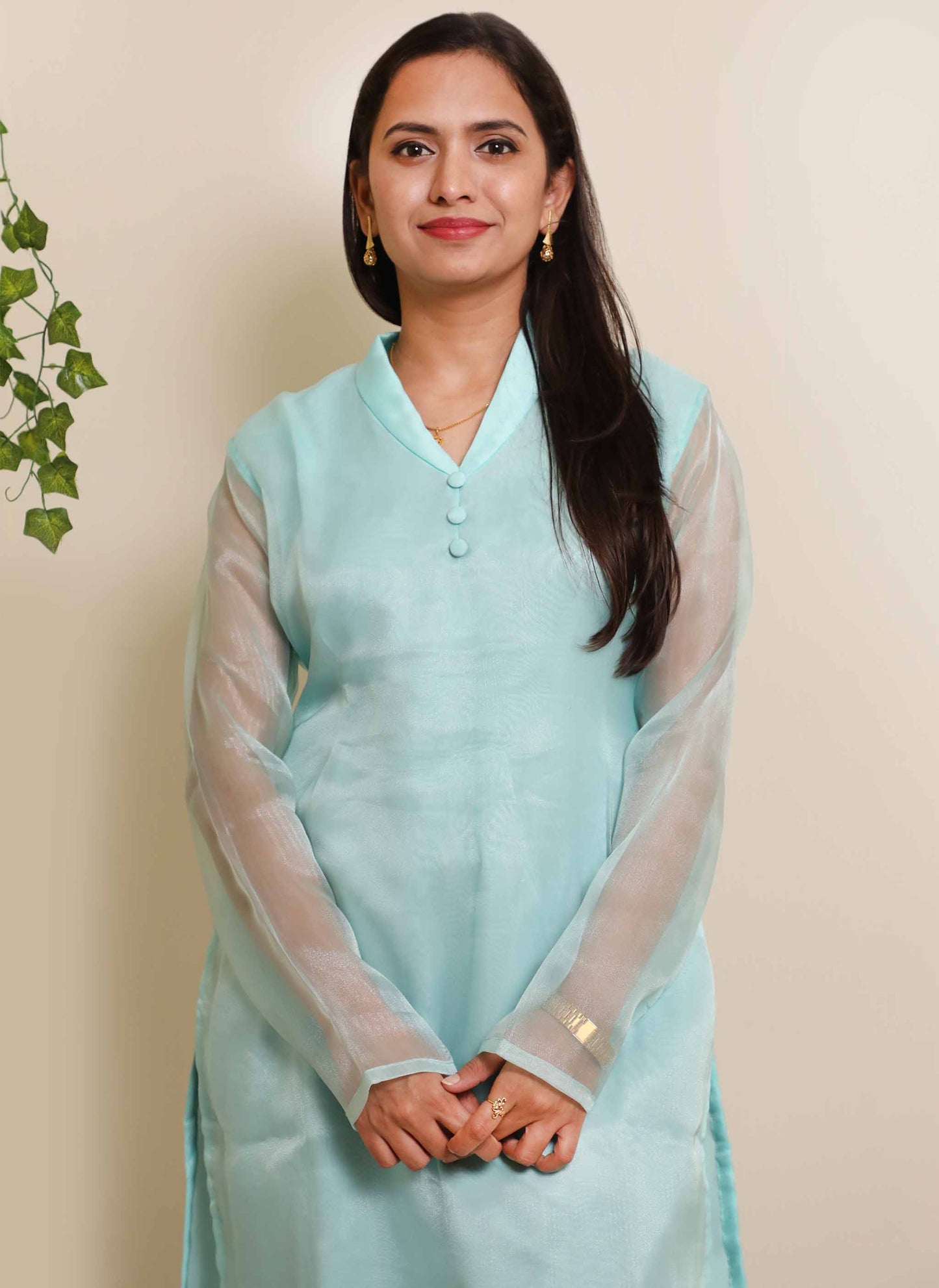 Light Blue Organza Plain Kurti