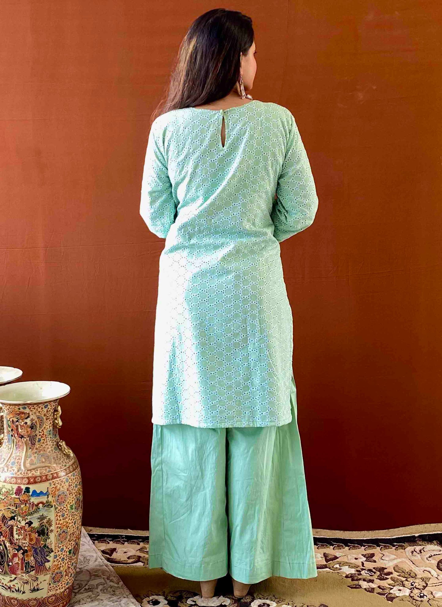Saumya - Light Green Cotton Chikankari Kurta for Women