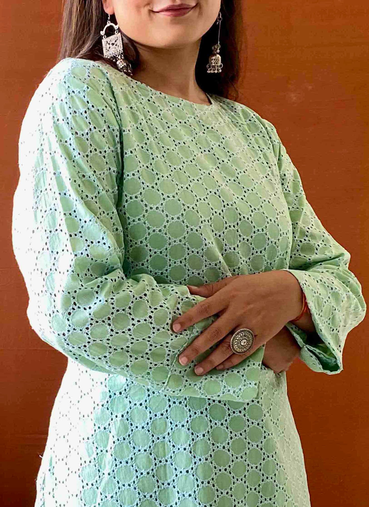 Saumya - Light Green Cotton Chikankari Kurta for Women