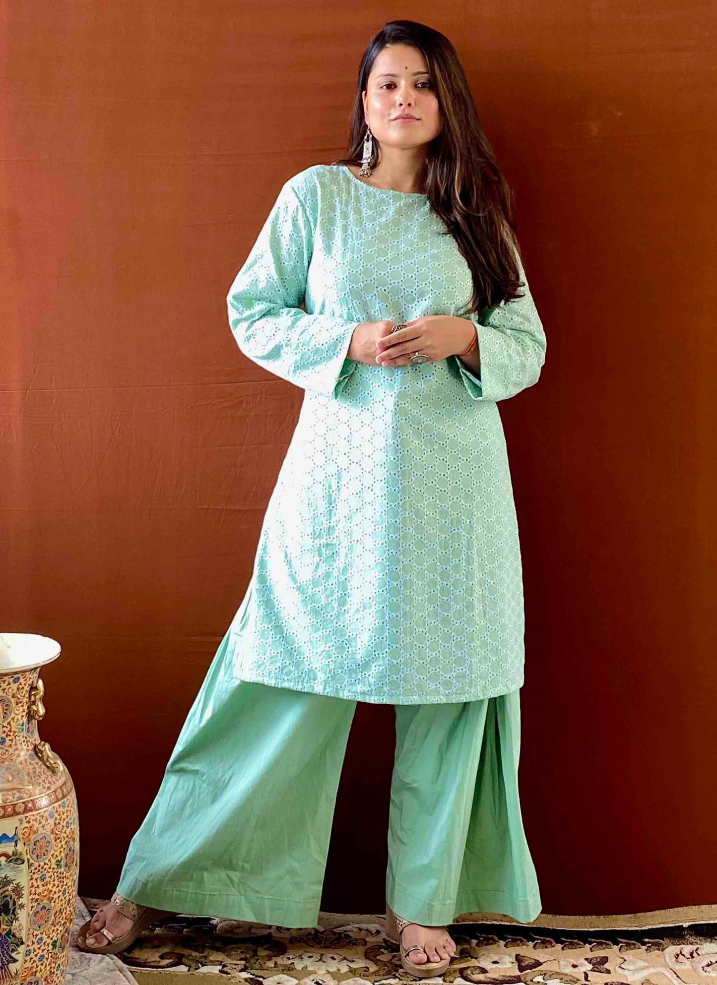 Saumya - Light Green Cotton Chikankari Kurta for Women