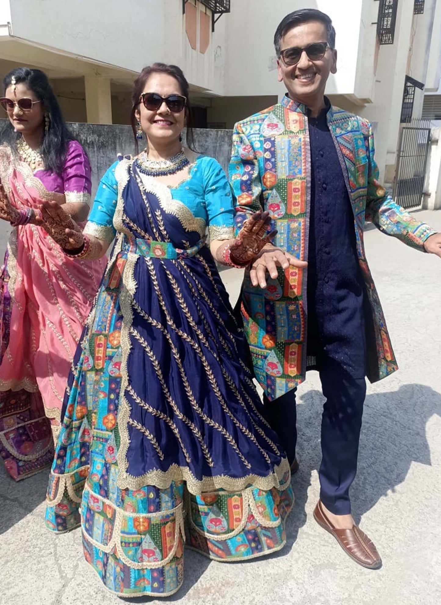 Peacock Blue Patchwork Silk Lehenga