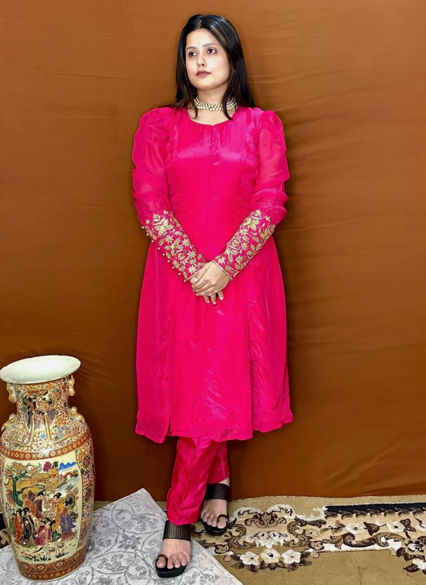 Shubhaantar - Pink Habutai Handwork Kurta Set