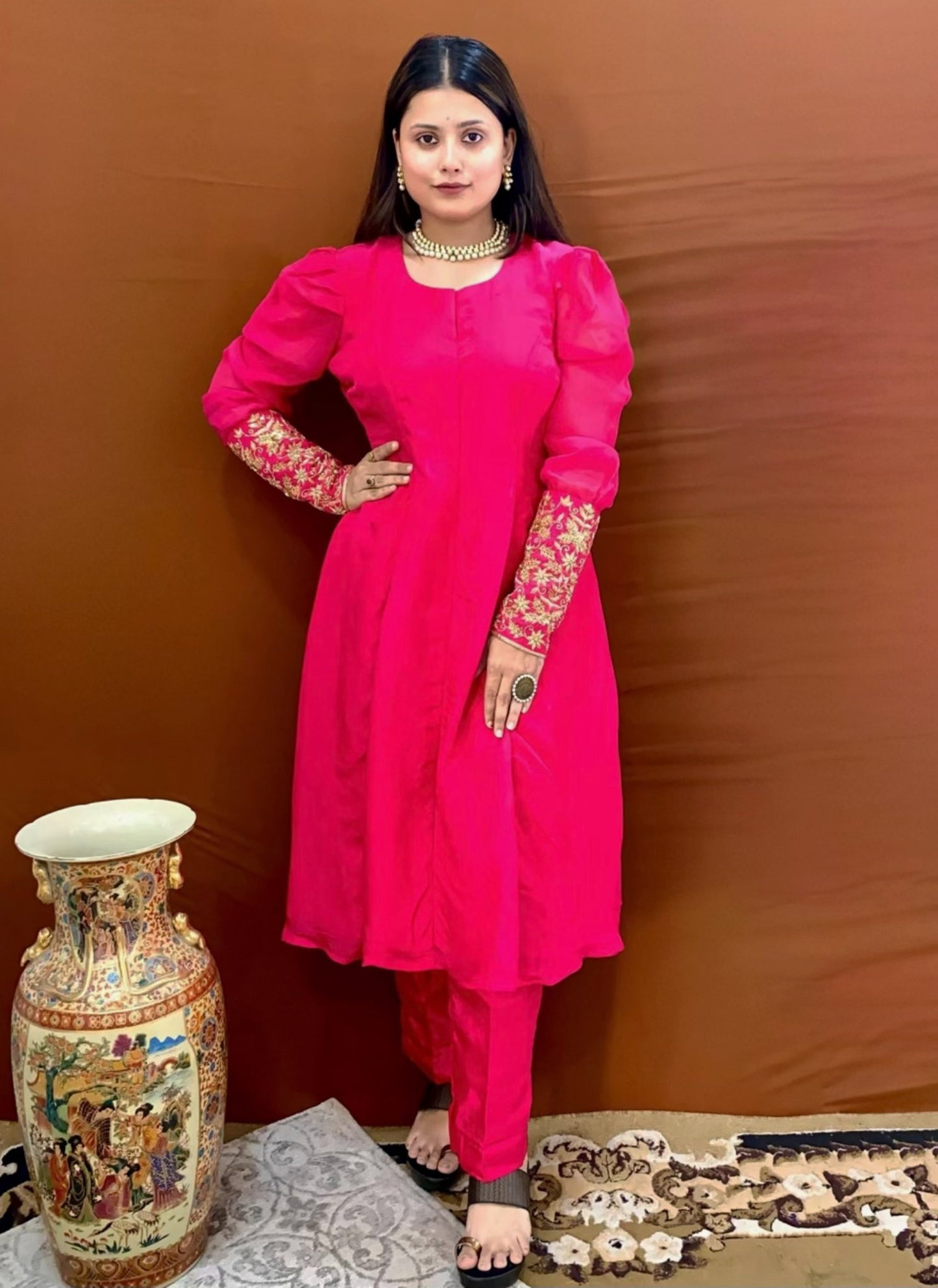 Shubhaantar - Pink Habutai Handwork Kurta Set