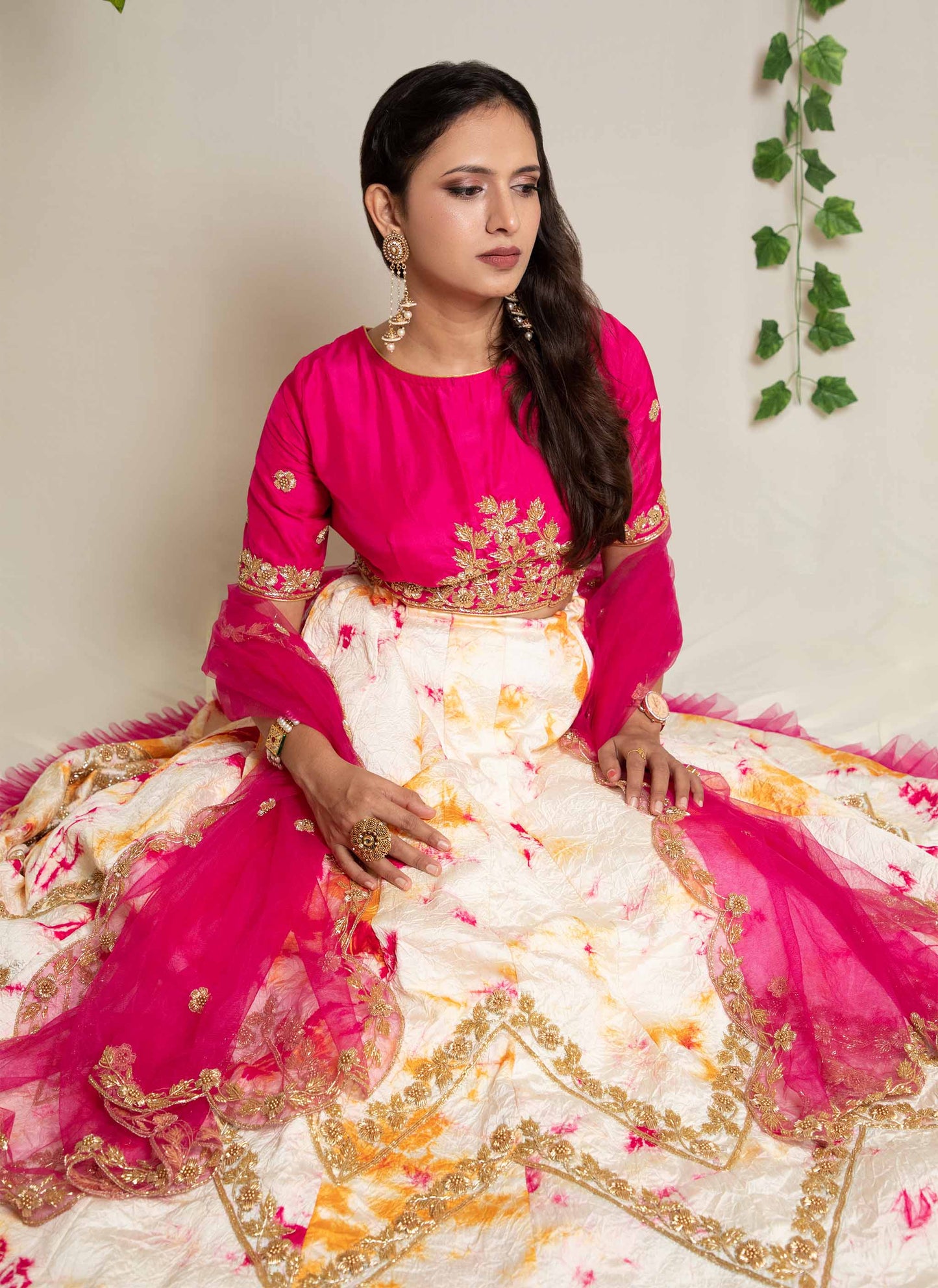 Pink Shibori Zardosi Handwork Lehenga