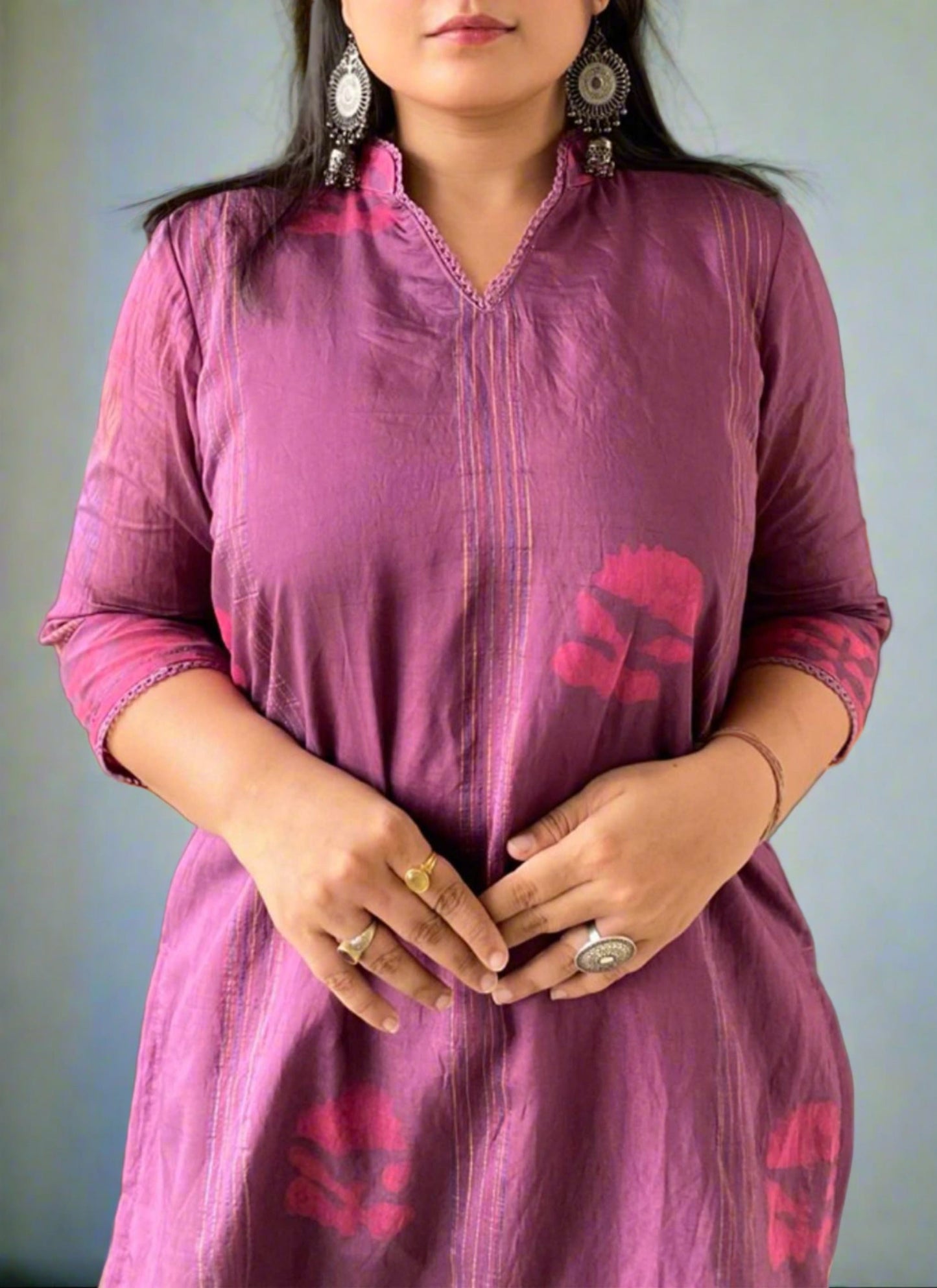 Detailed shot of Purple Printed Mul Cotton Kurti