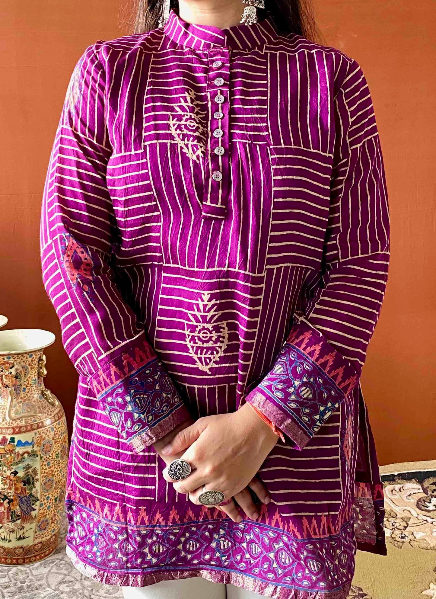 Saumya - Purple Mulmul Casual Wear Short Kurti for Women