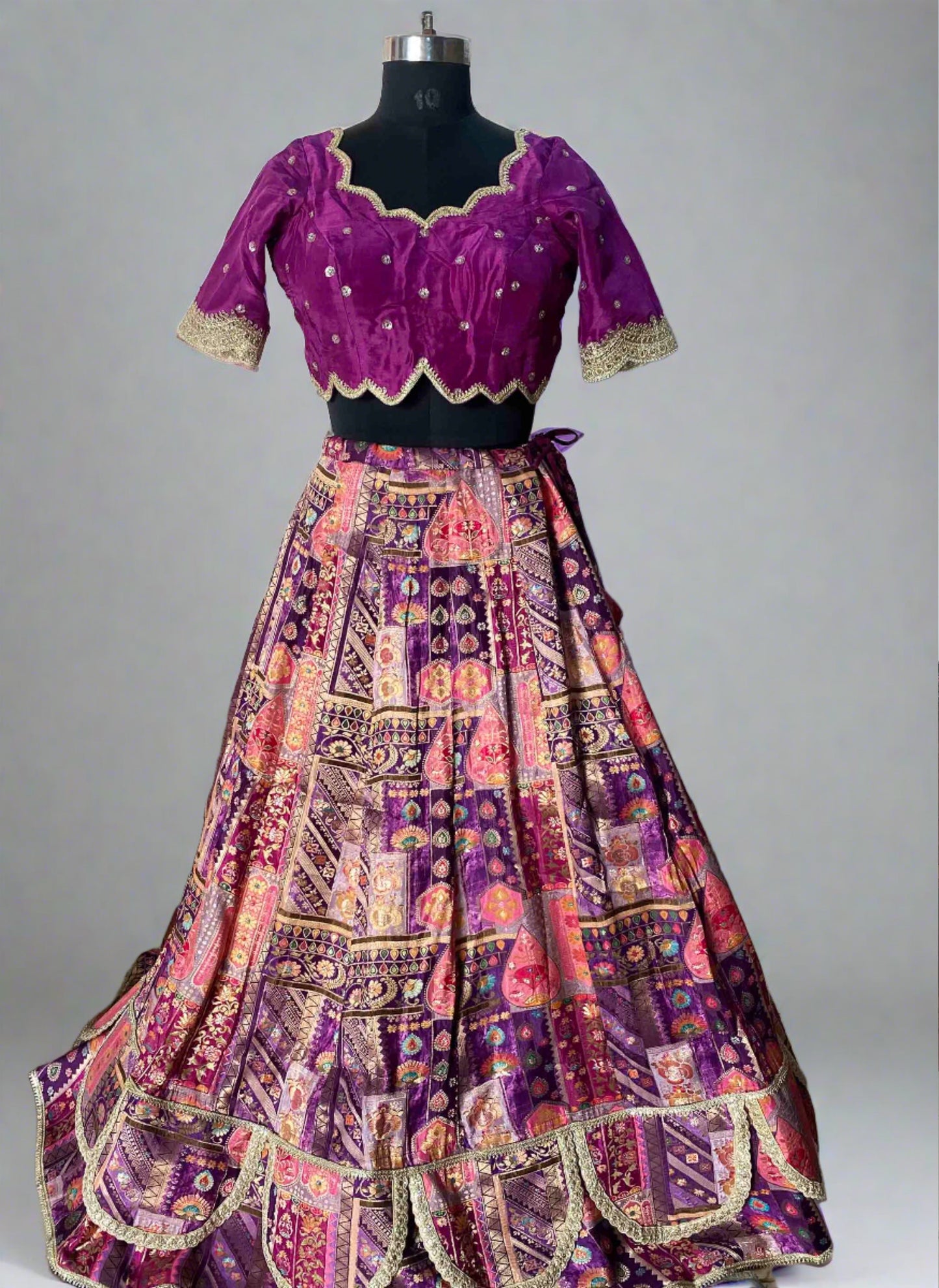 Purple Patchwork Silk Lehenga