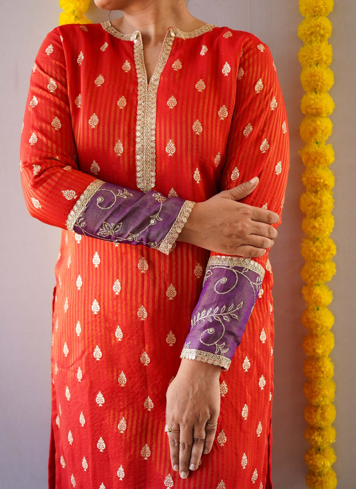 Red Zari Tissue Kurti Set | Anvi Ethnics