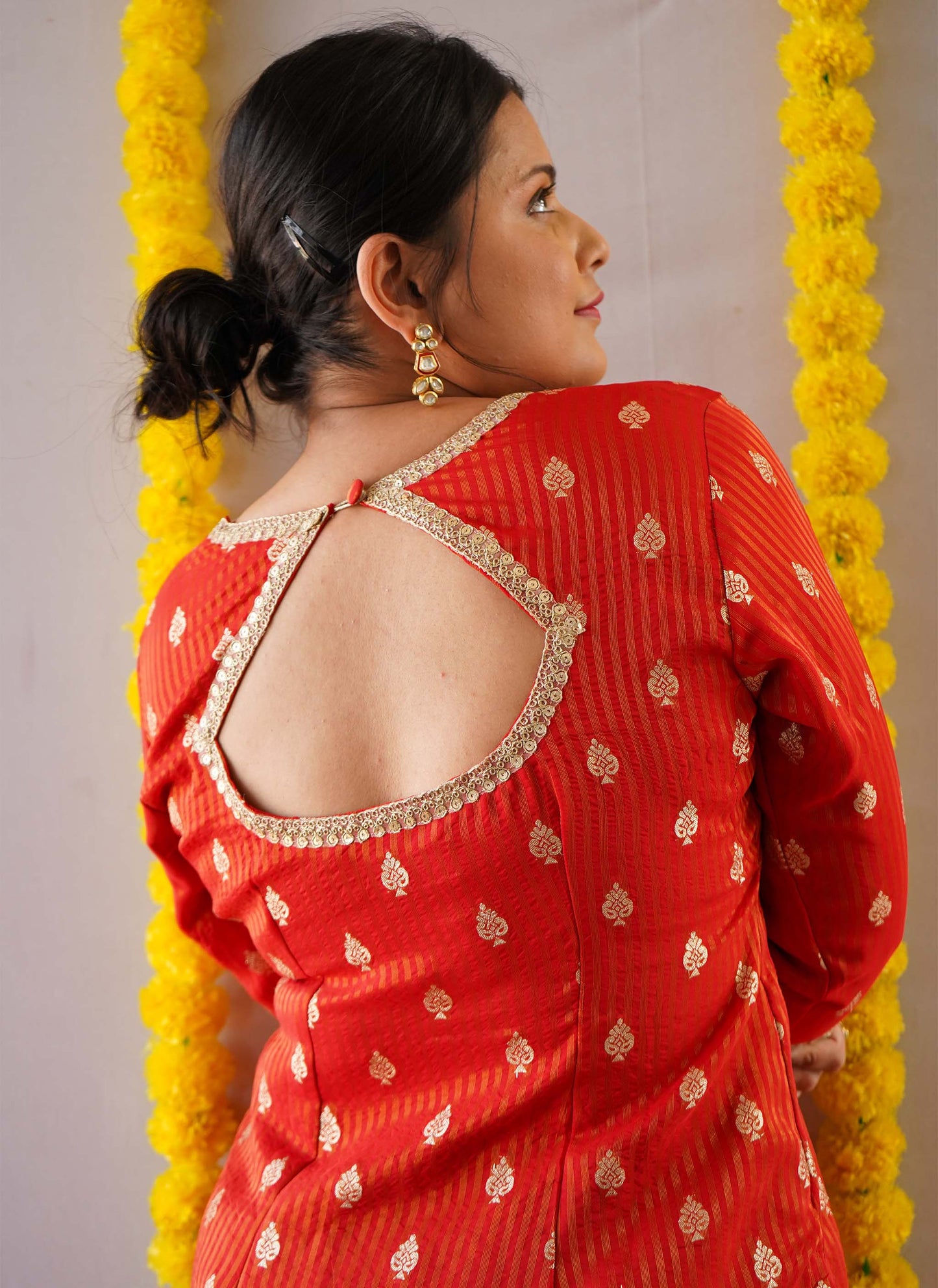 Red Zari Tissue Kurti Set | Anvi Ethnics