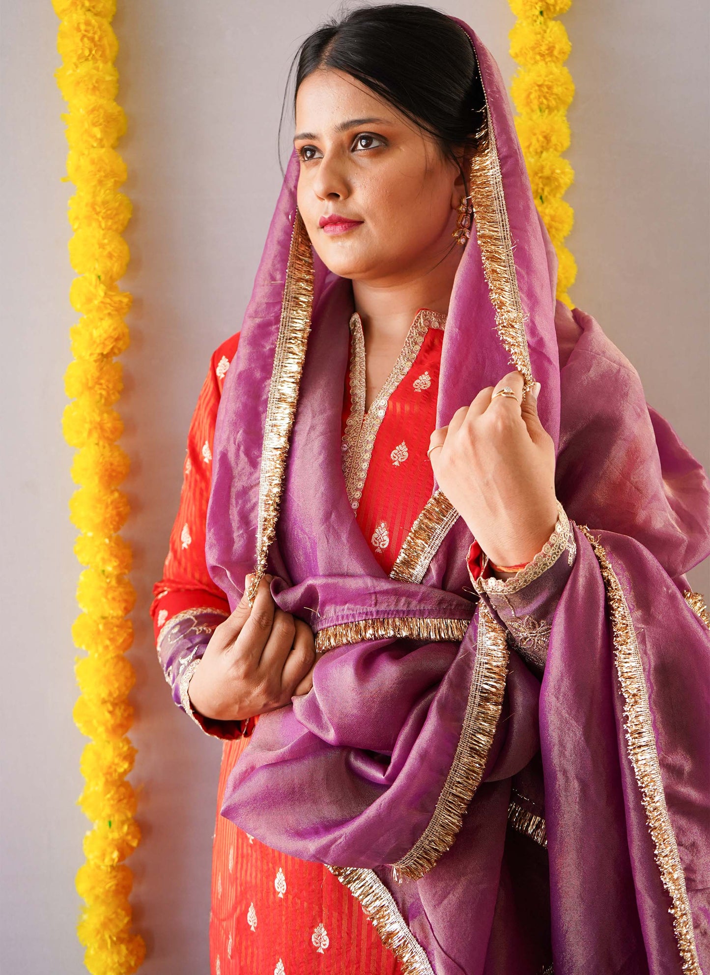Red Zari Tissue Kurti Set | Anvi Ethnics