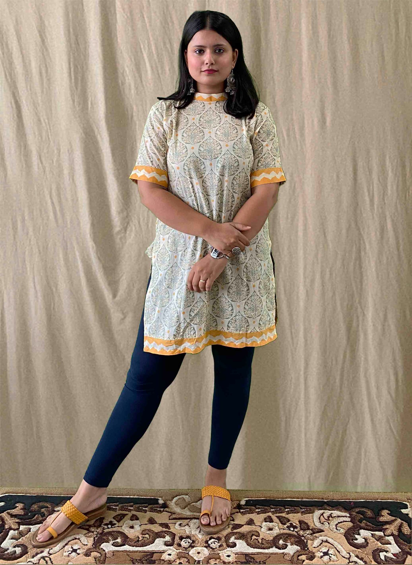 White Handblock Cotton Kurti