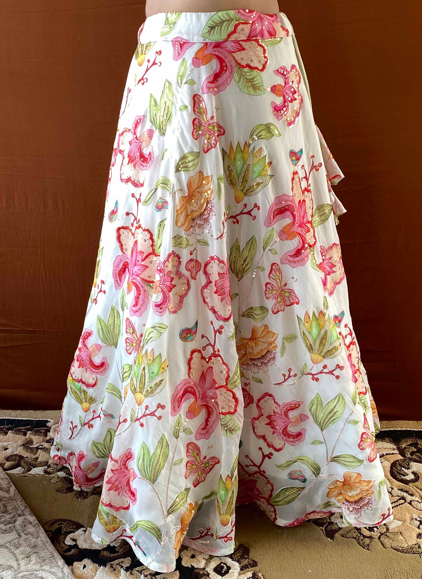 Shubhaantar - White Georgette Floral Lehenga