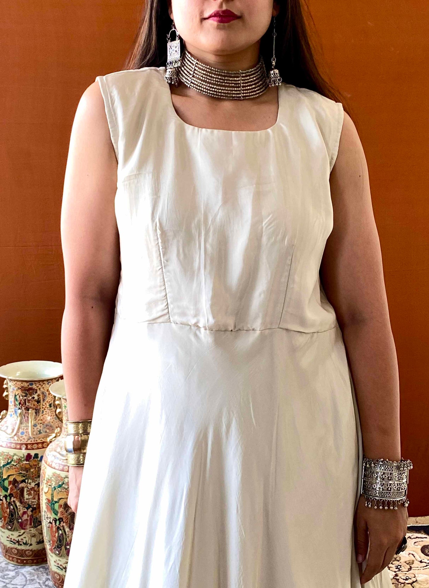 Ziva - White Gown with White Floral Jacket Set