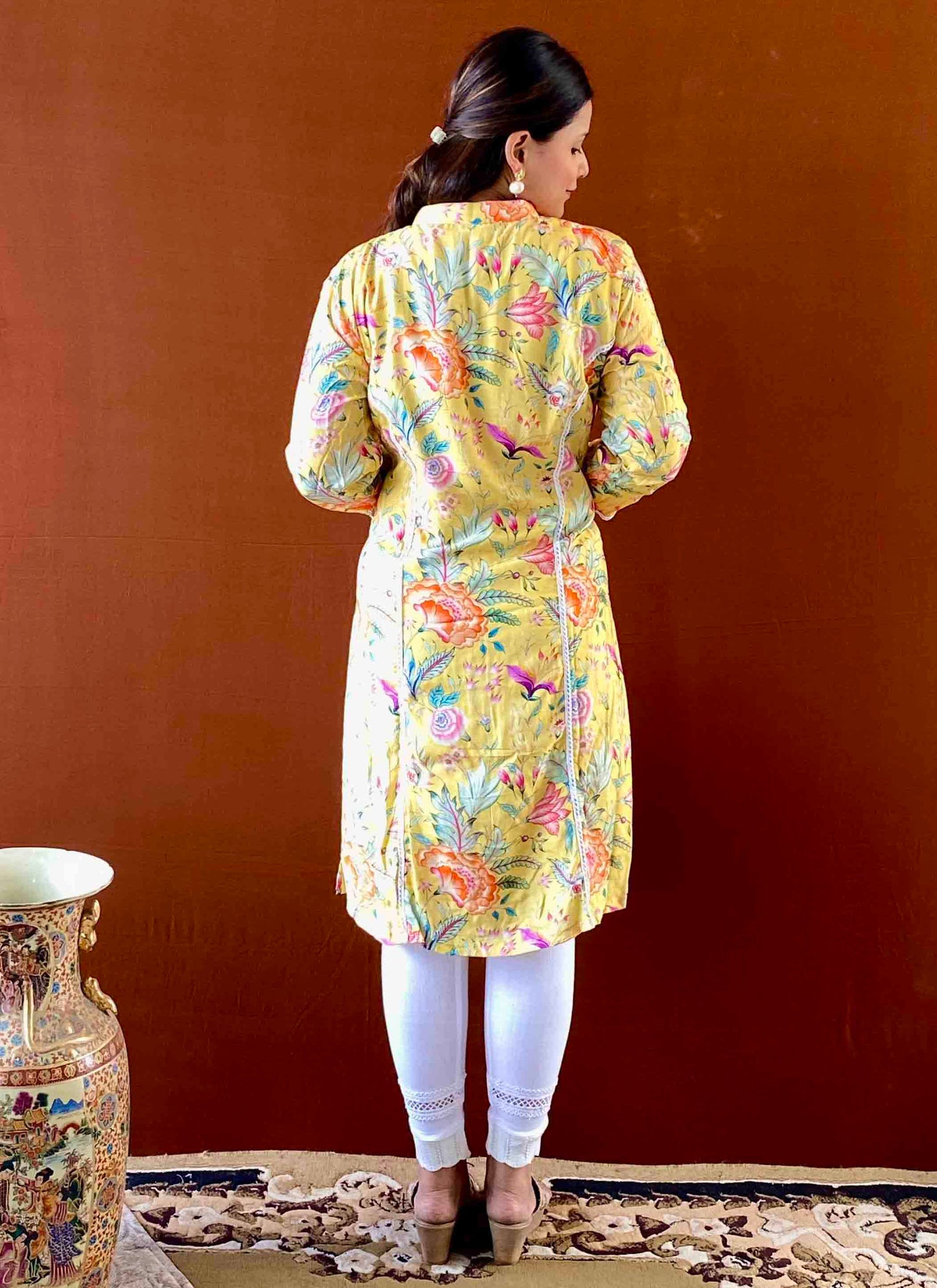 Saumya - Yellow Printed Cotton Silk Kurta for Women