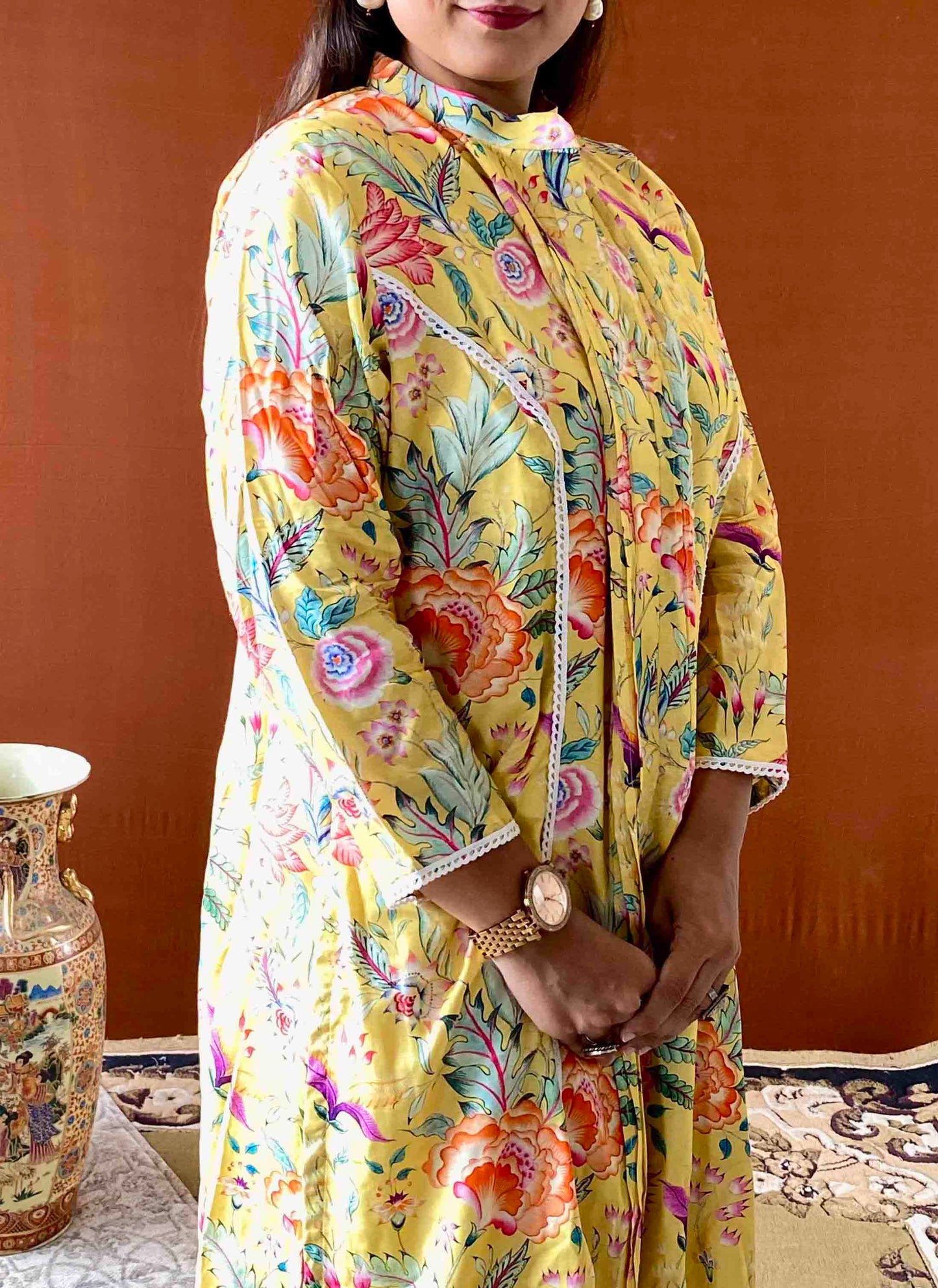 Saumya - Yellow Printed Cotton Silk Kurta for Women