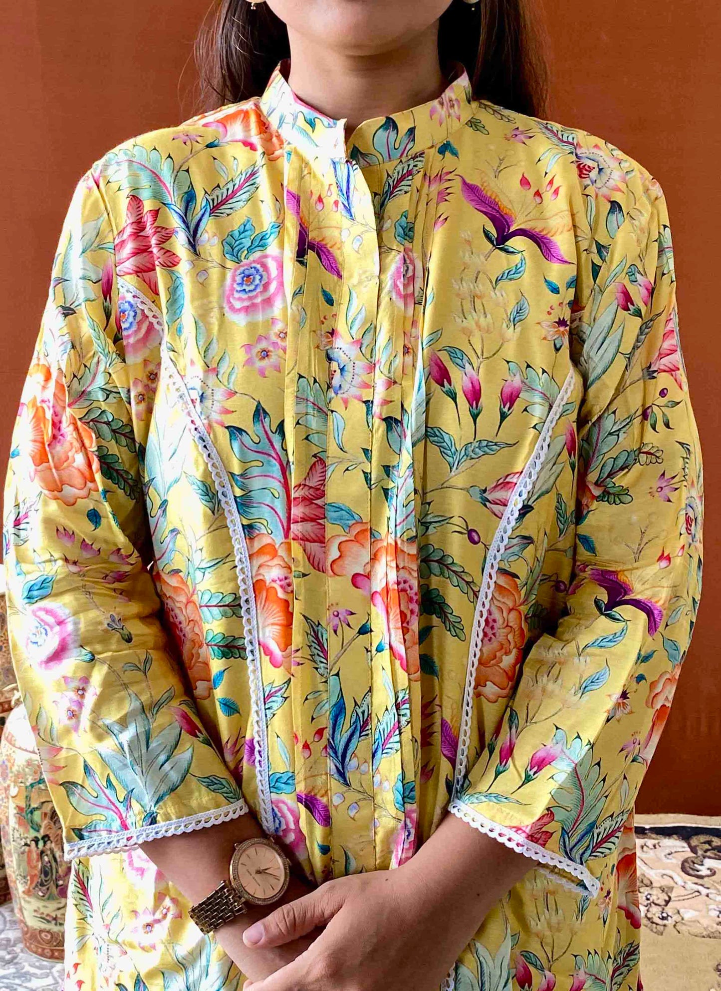 Saumya - Yellow Printed Cotton Silk Kurta for Women