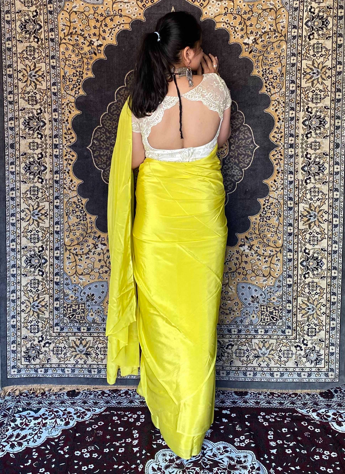 Yellow Crepe Italian Plain Saree