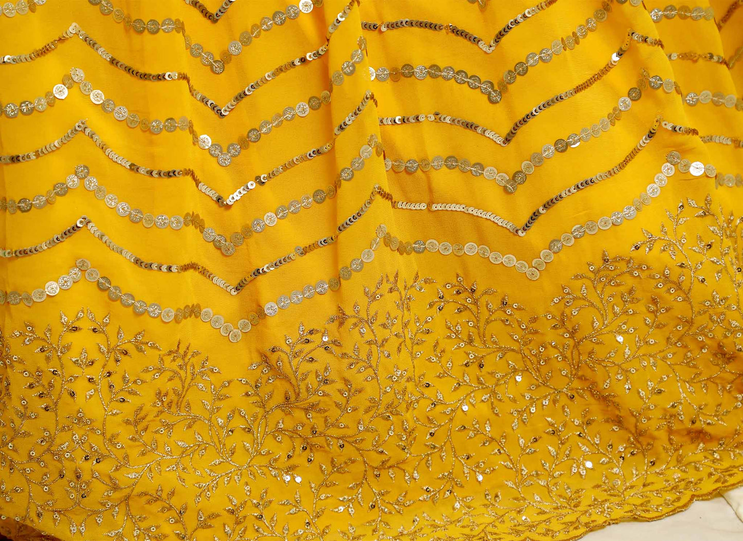 Yellow Georgette Sequin Lehenga Set