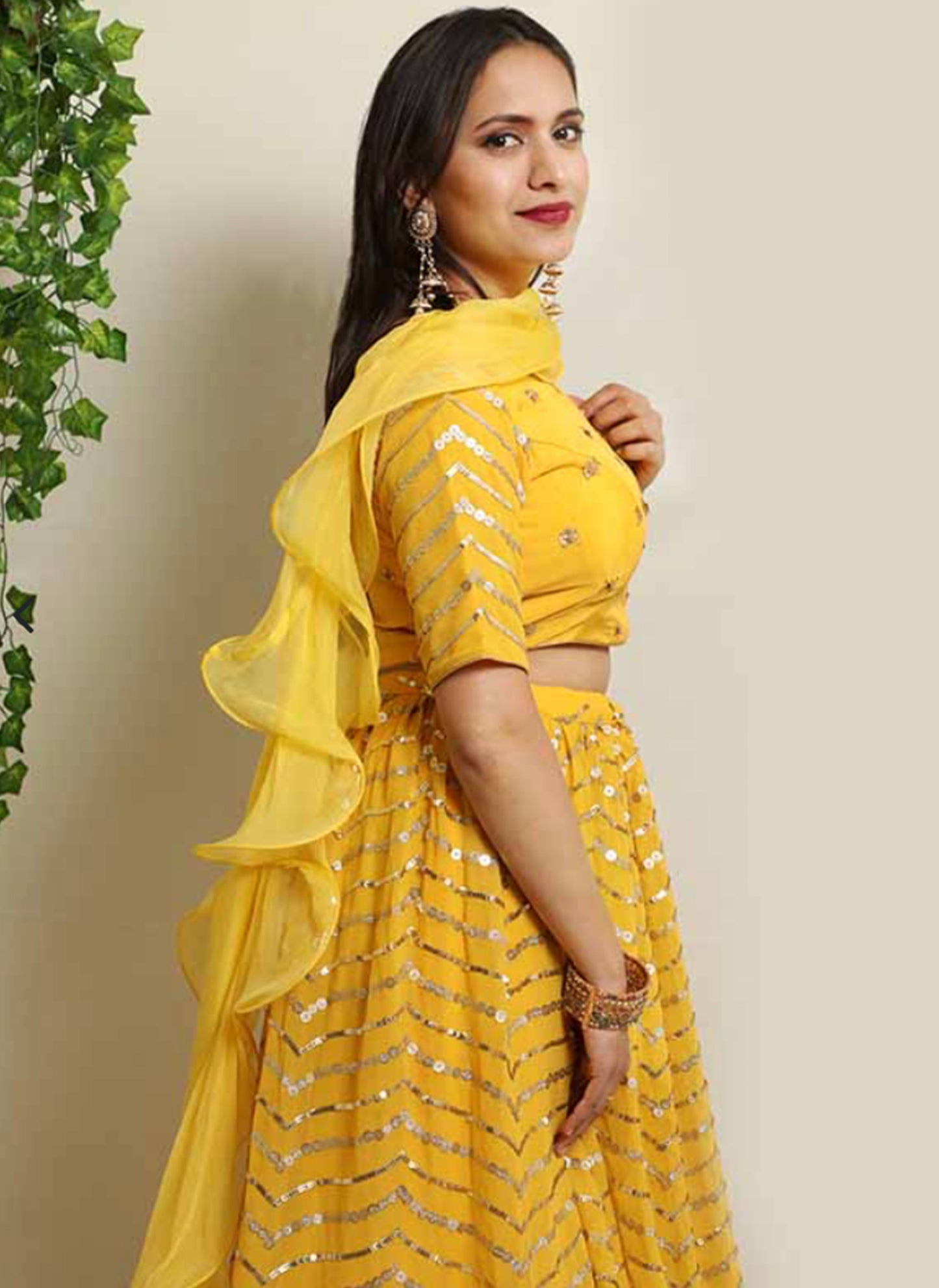Yellow Georgette Sequin Lehenga Set