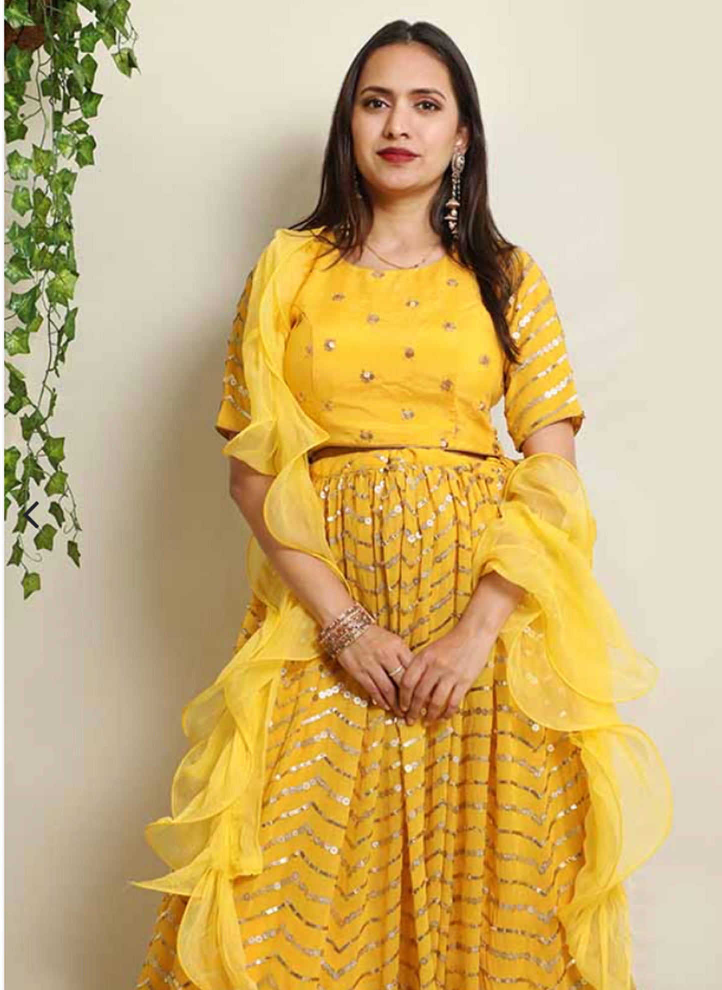 Yellow Georgette Sequin Lehenga Set