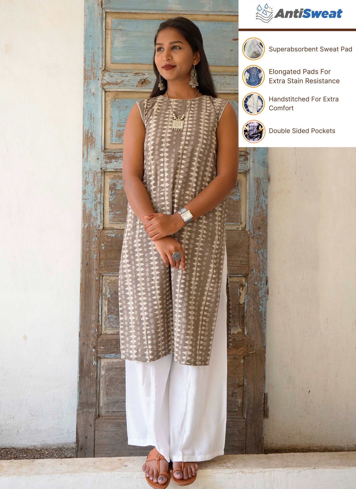 Grey Sleeveless Cotton Kurti