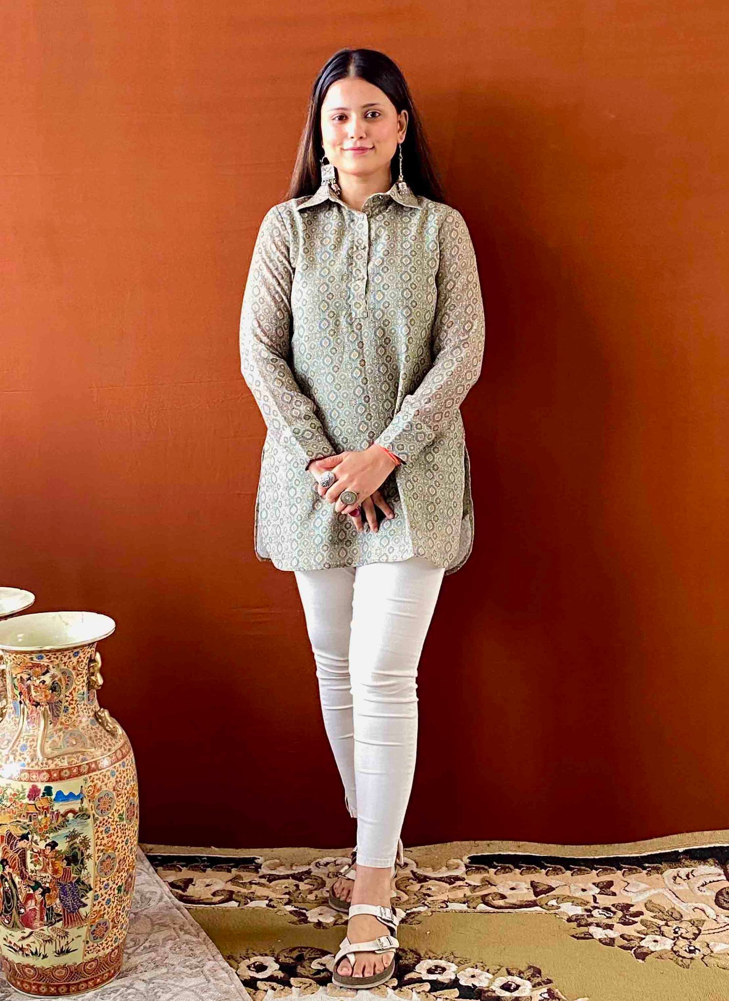 Saumya - Green Printed Cotton Kurta for Women