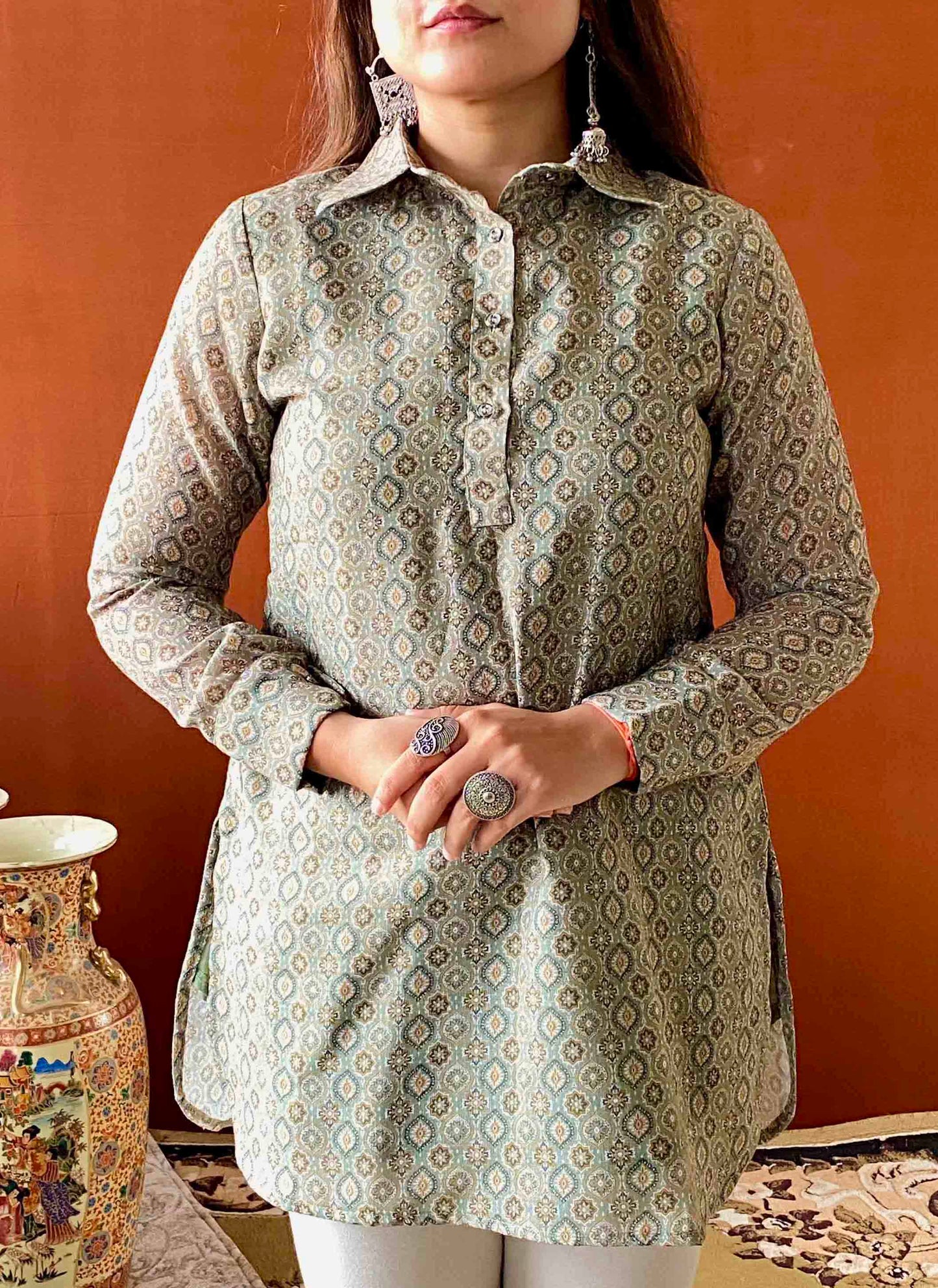 Saumya - Green Printed Cotton Kurta for Women