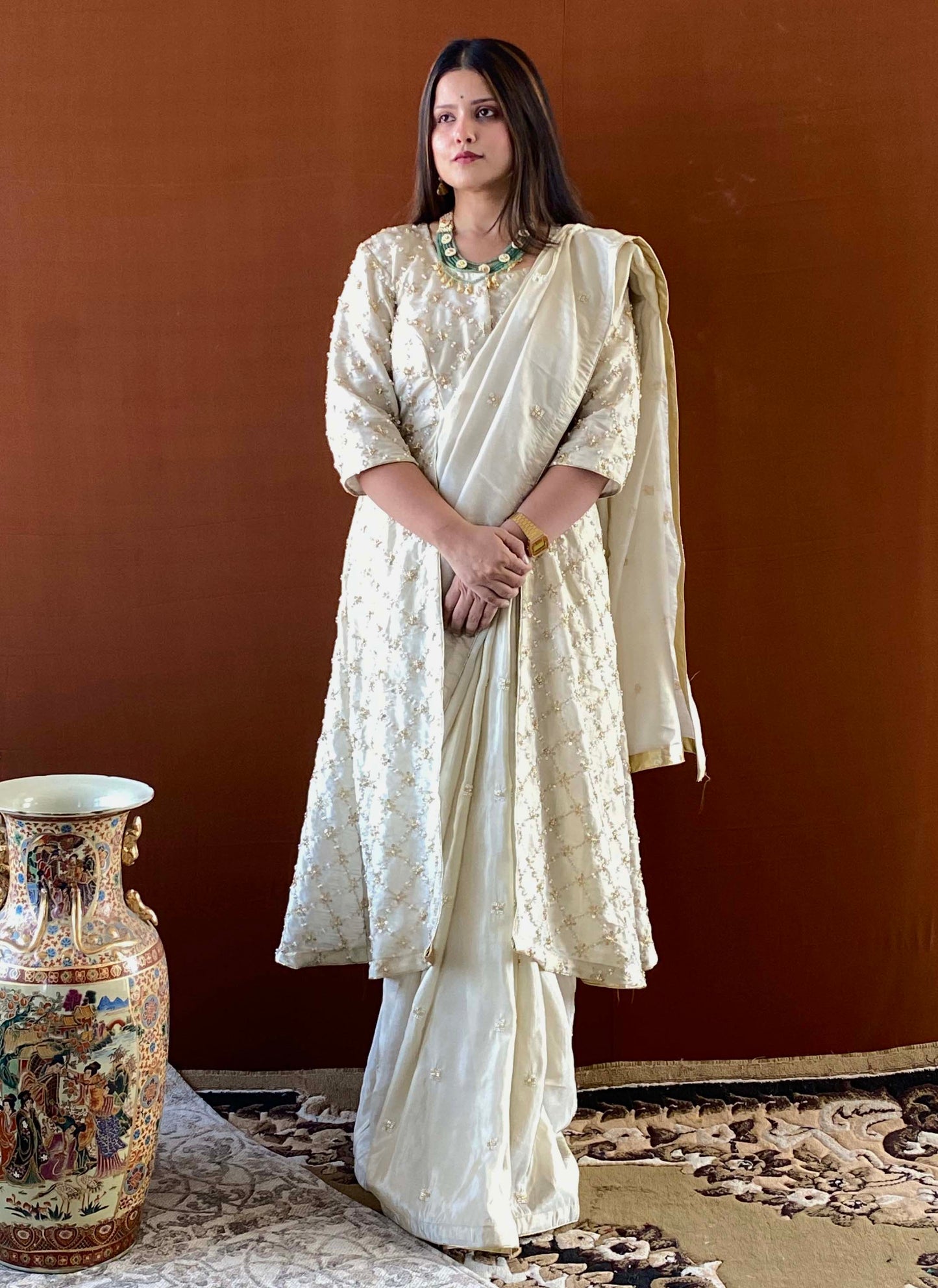Shubhaantar - Golden Designer Saree with Jacket Style Blouse