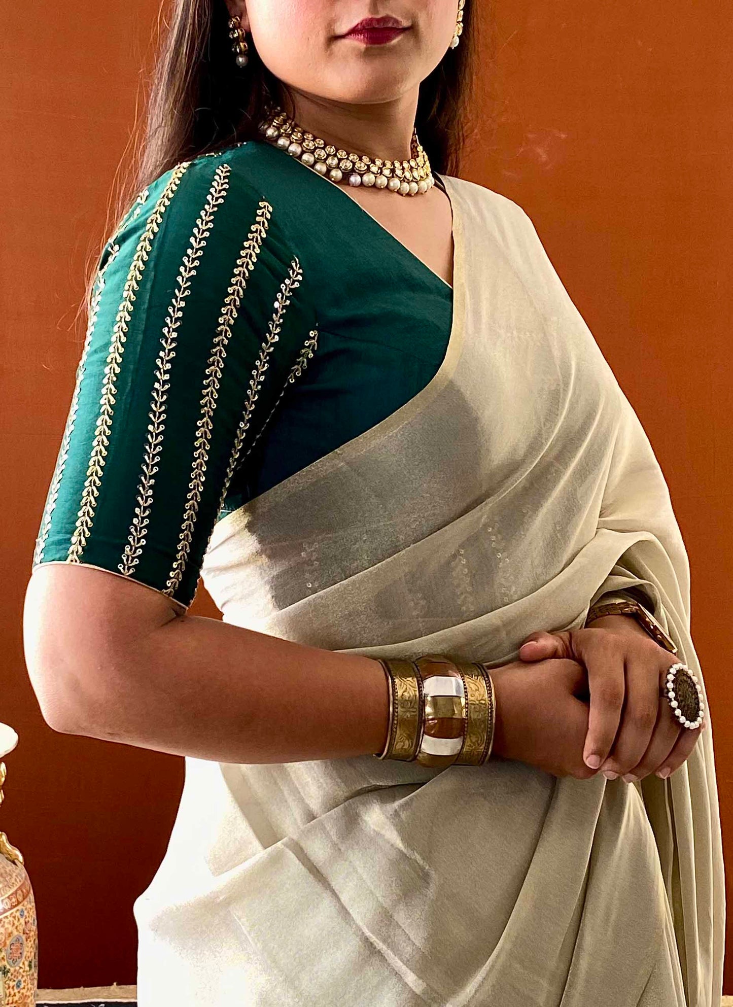 Ruh - Gold Zari Tissue Silk Saree with Unstitched Blouse Piece