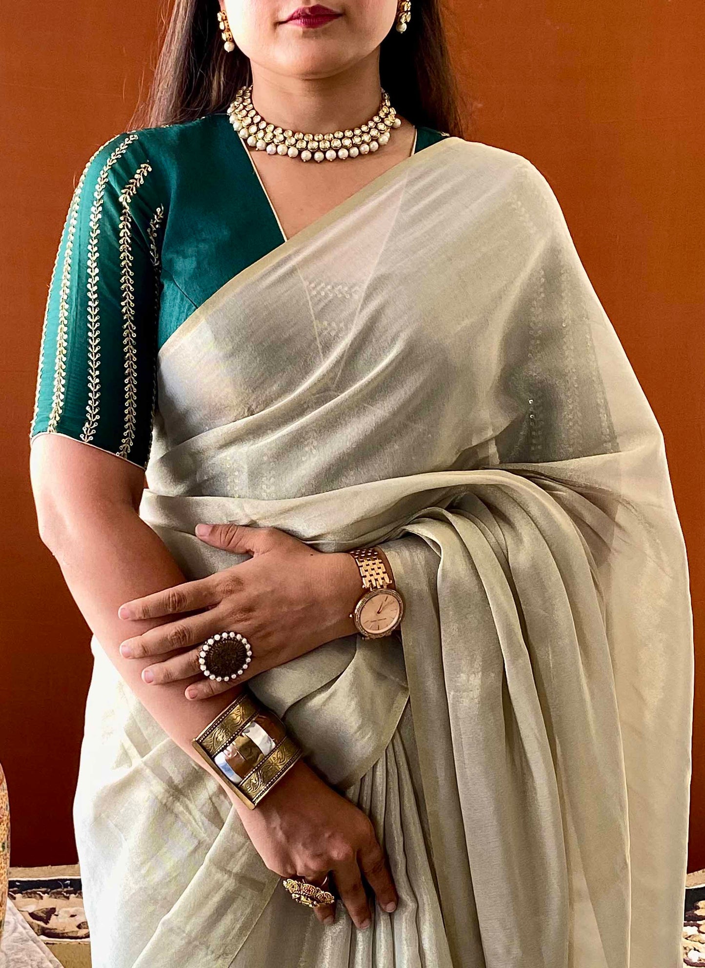 Ruh - Gold Zari Tissue Silk Saree with Unstitched Blouse Piece
